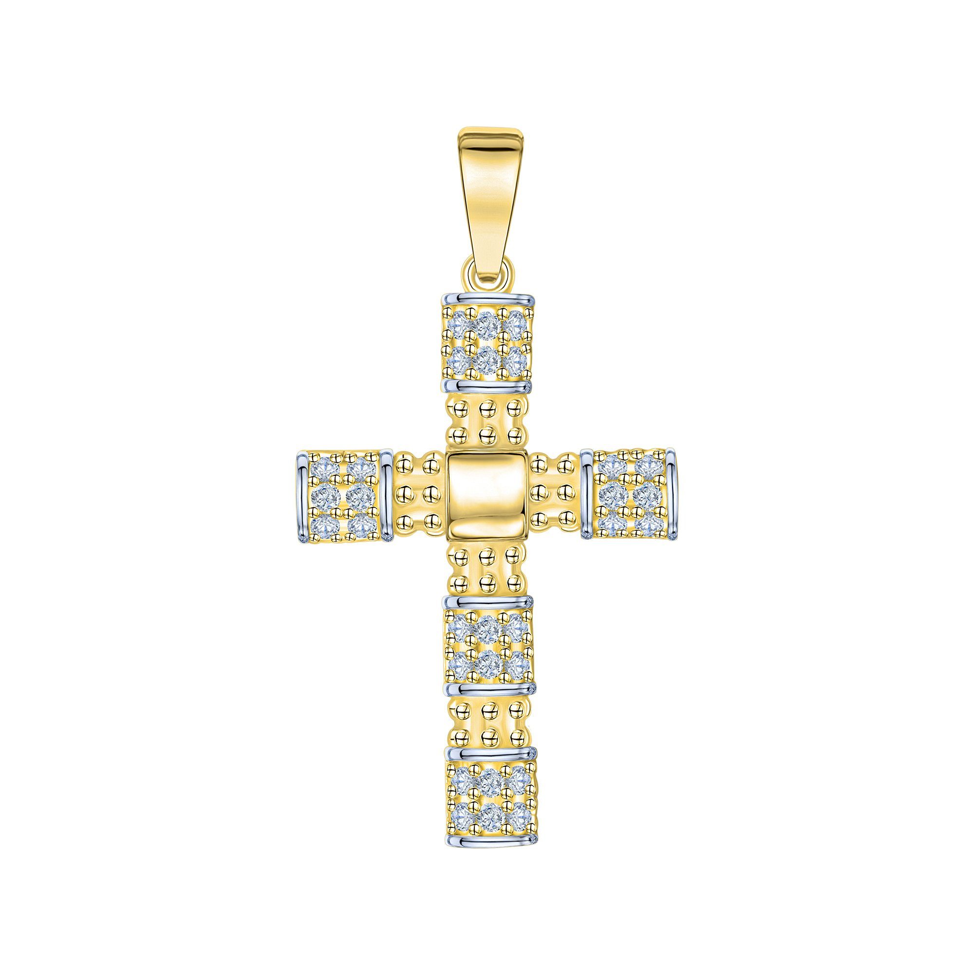 Kettenanhänger 375/- Gelbgold bicolor Zirkonia Kreuz