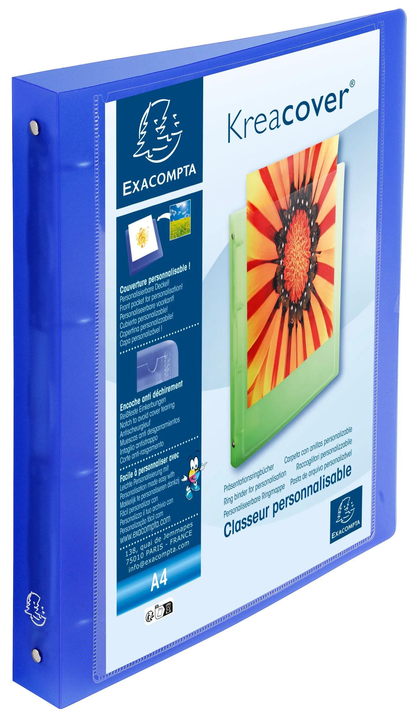 EXACOMPTA Ringbuchmappe 12x Ringbuch PP 4 Ringe 30mm Rücken 40mm A4 Maxi Blau 51562E, Personalisierbar Ringbücher