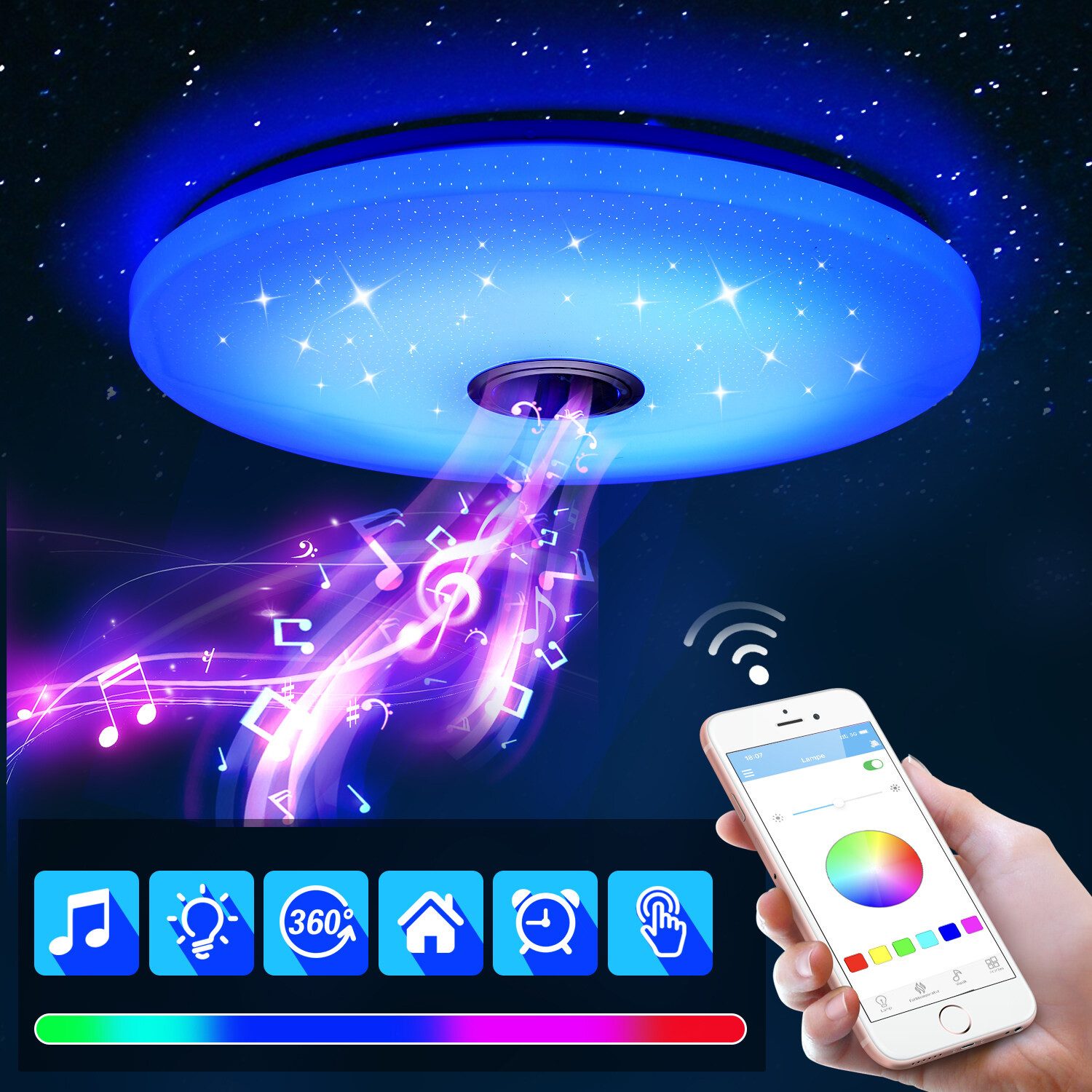 LETGOSPT Deckenleuchte LED Deckenlampe RGB Bluetooth günstig online kaufen
