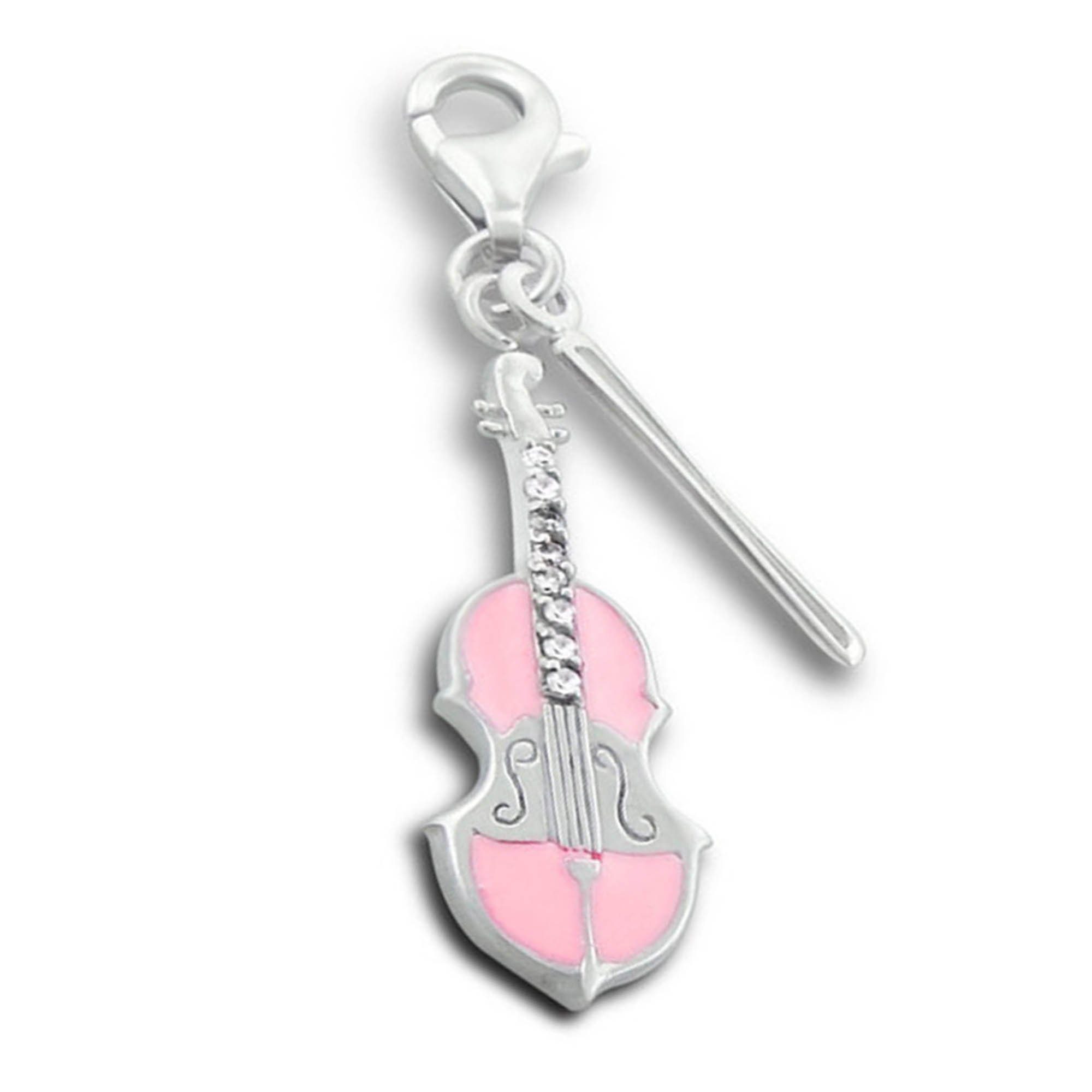 schmuck23 Charm-Einhänger Charm Anhänger Geige Violine 925 Silber Kettenanhänger (1-tlg), Für Armband, Halskette oder Schlüsselanhänger