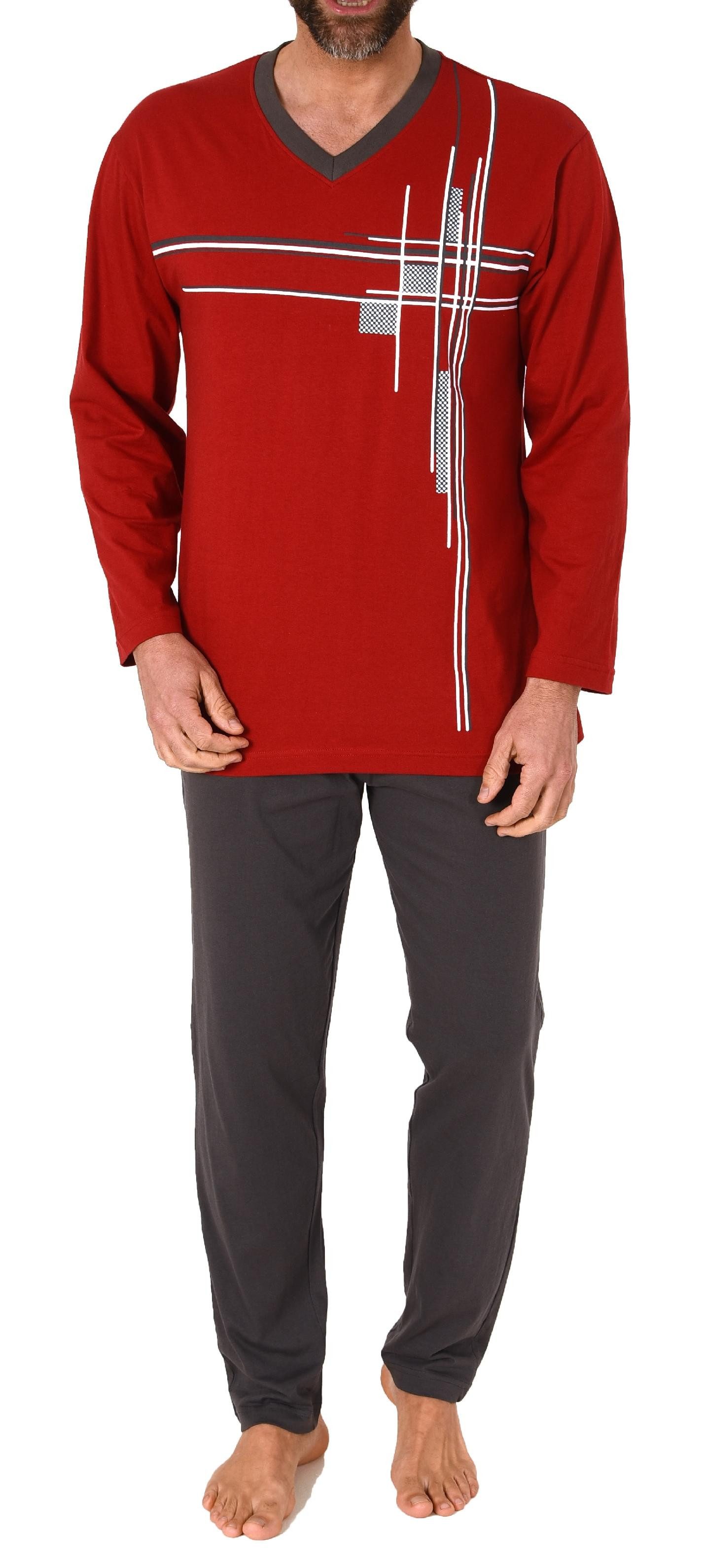 Pyjama Herren Schlafanzug langarm Pyjama mit Frontprint - auch in Übergrößen
