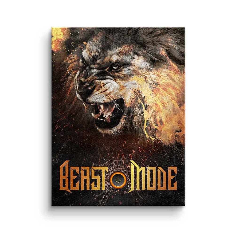 DOTCOMCANVAS® Leinwandbild Beast Motivation Leinwandbild silberner Mode Beast Mode Premium Rahmen - Lion Hustle Büro - - Lion, 