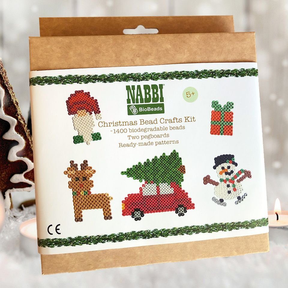 NABBI Bügelperlen Biobeads Craft Kit Weihnachten, (Bastelset), Bügelperlen-Set mit Weihnachtsmotiven