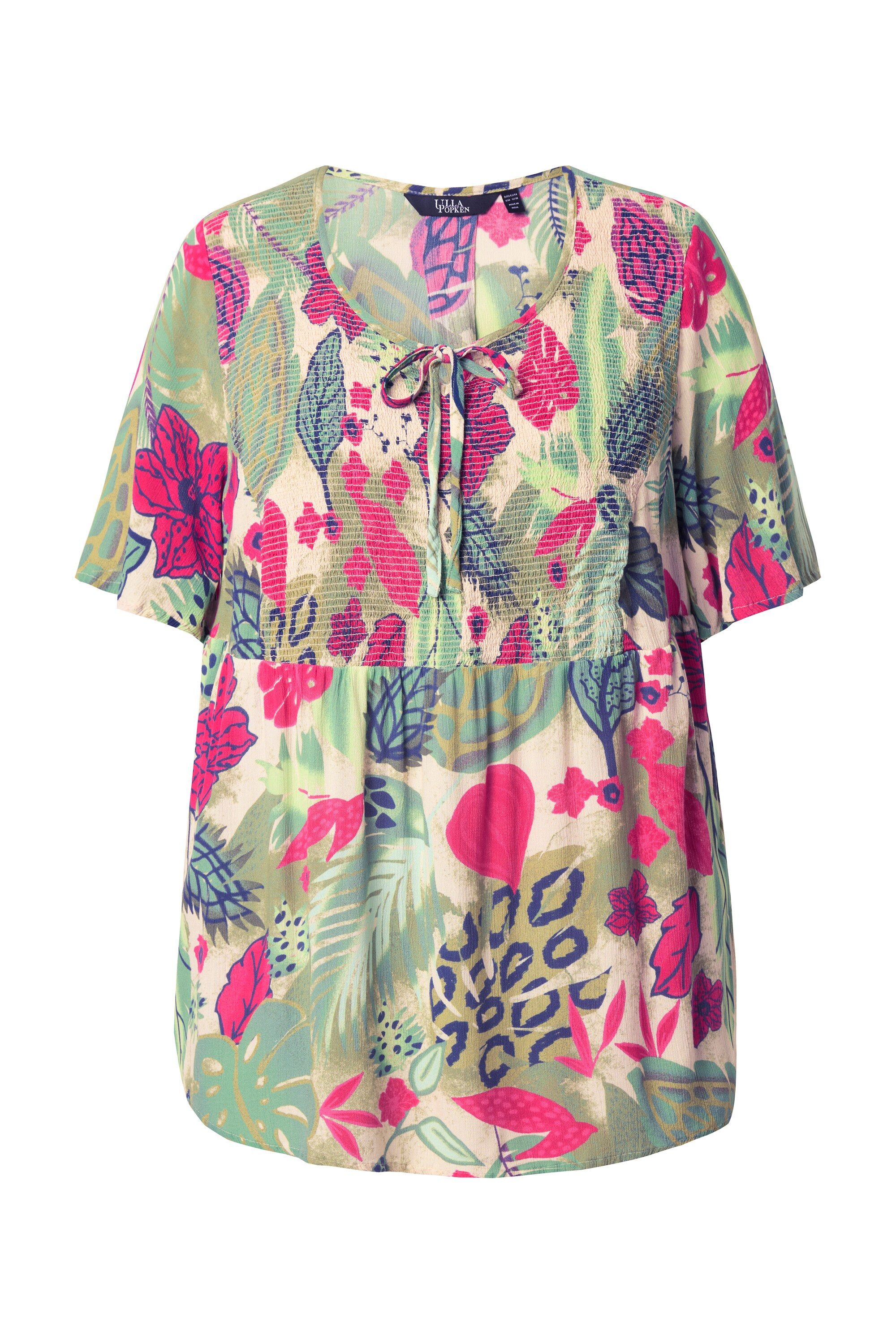 Ulla Popken Tunika Smok-Bluse Blätter A-Linie günstig online kaufen