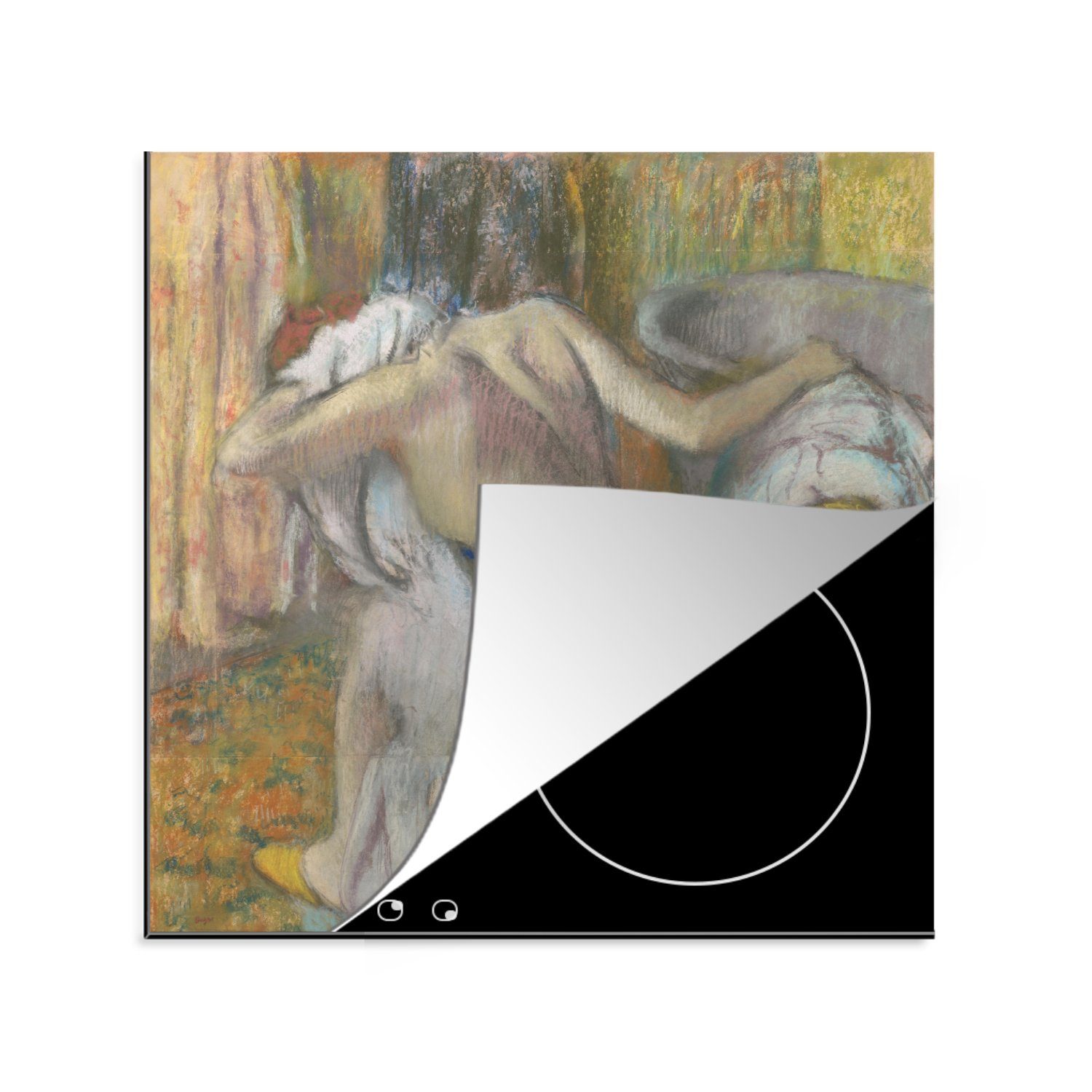 MuchoWow Herdblende-/Abdeckplatte Frau trocknet sich ab - Gemälde von Edgar Degas, Vinyl, (1 tlg), 78x78 cm, Ceranfeldabdeckung, Arbeitsplatte für küche