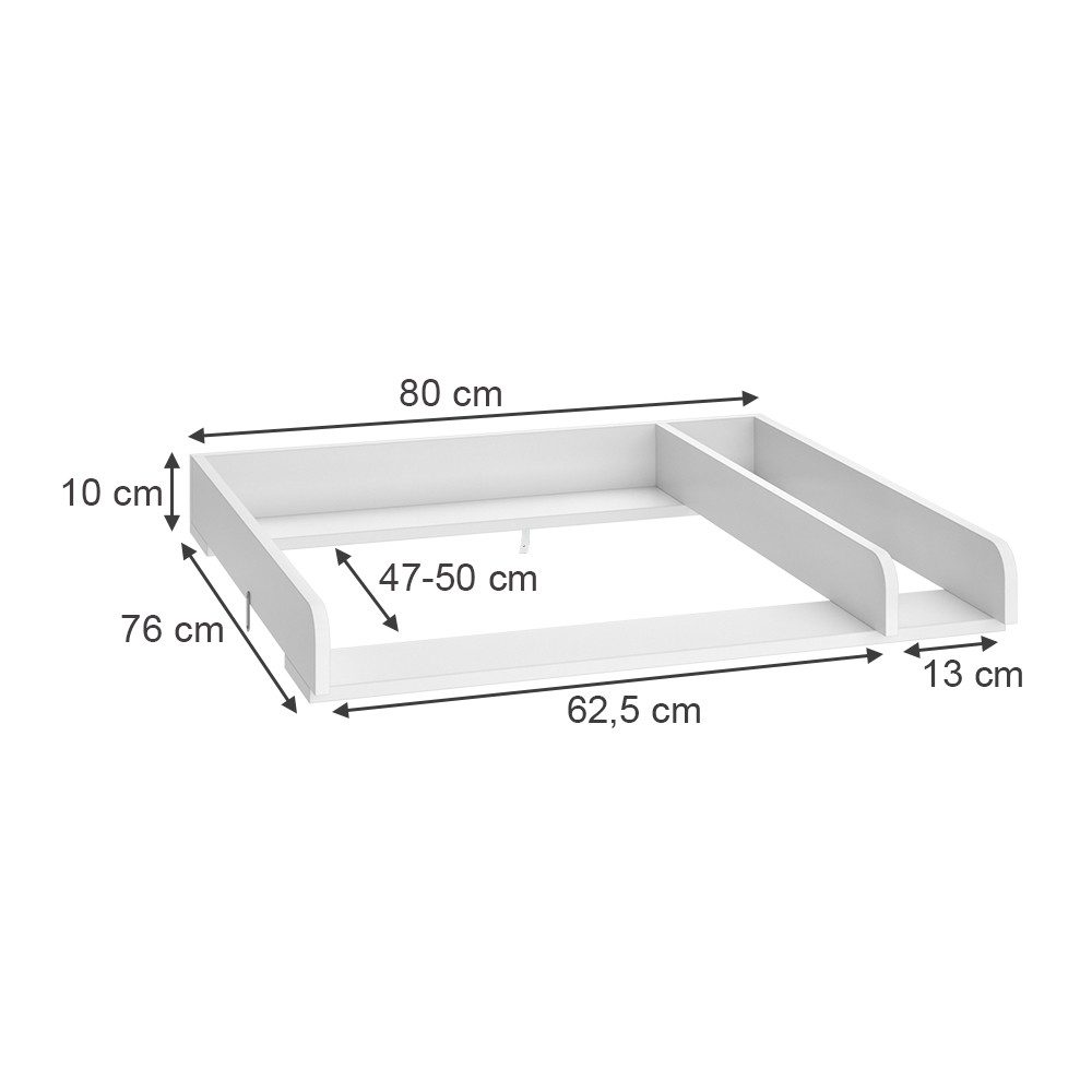 Vicco Wickelaufsatz Wicko, Weiß, 80 x 76 cm mit Teilung