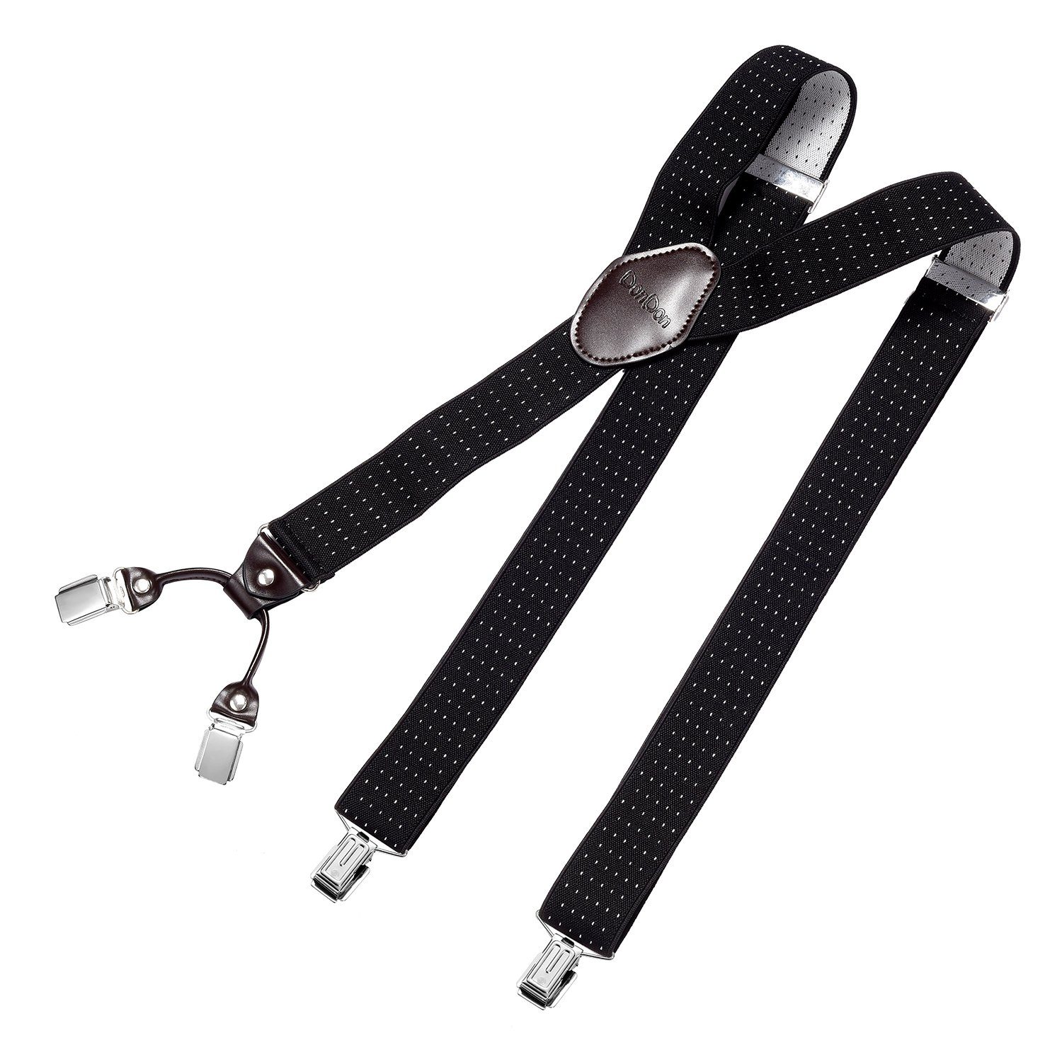 DonDon Hosenträger für Herren 3,5 cm breit 4 Clips mit braunem Leder längenverstellbar (1-St) Y-Form, verstellbar mit Clipverschluß, elastisch