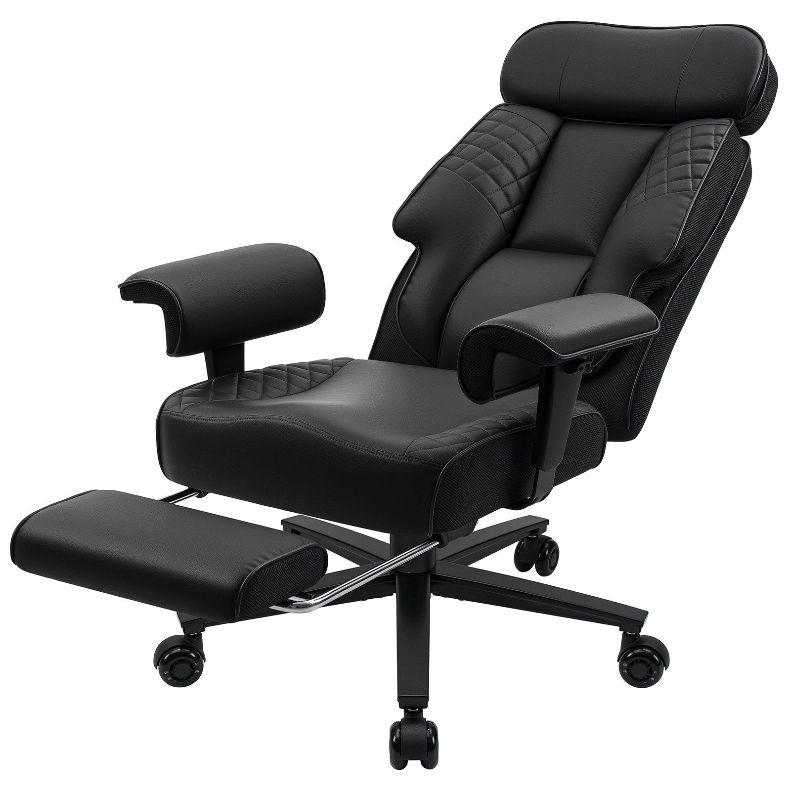 Hoffree Bürostuhl XXL Ergonomischer Relax- & Bürostuhl hoher Chefsessel 227kg belastbar (höhenverstellbarer Kopfstütze und Armlehnen, 90°-155° Wippfunktion), mit breitem Sitz, Hochwertige Stoffe, verstellbarer Lendenstütze