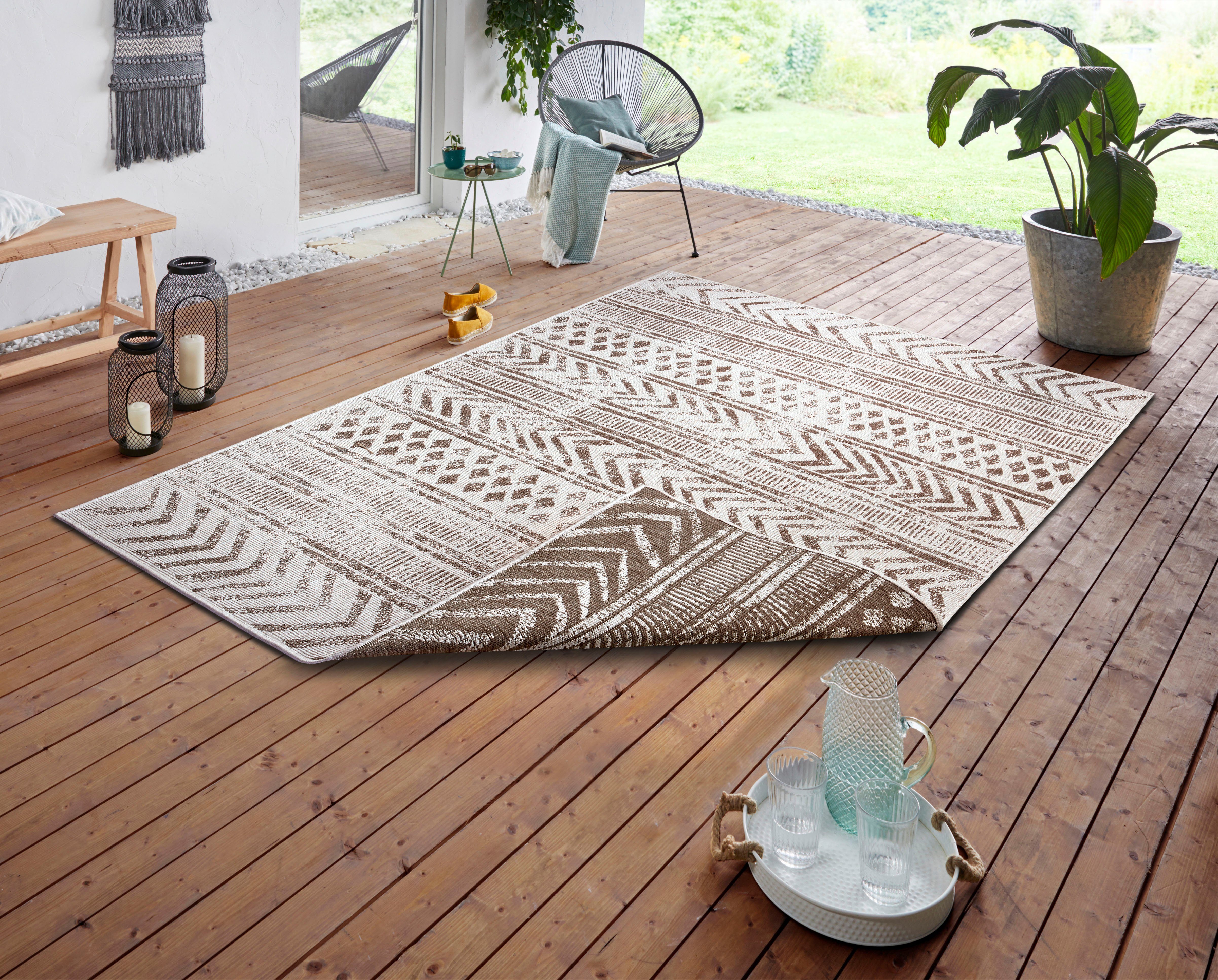 Wendeteppich, In-& 5 BIRI Teppich Outdoor, white Boho mm, Balkon, Wetterfest, linen Wohnzimmer, Wasserfest, rechteckig, Höhe: NORTHRUGS, Garten,