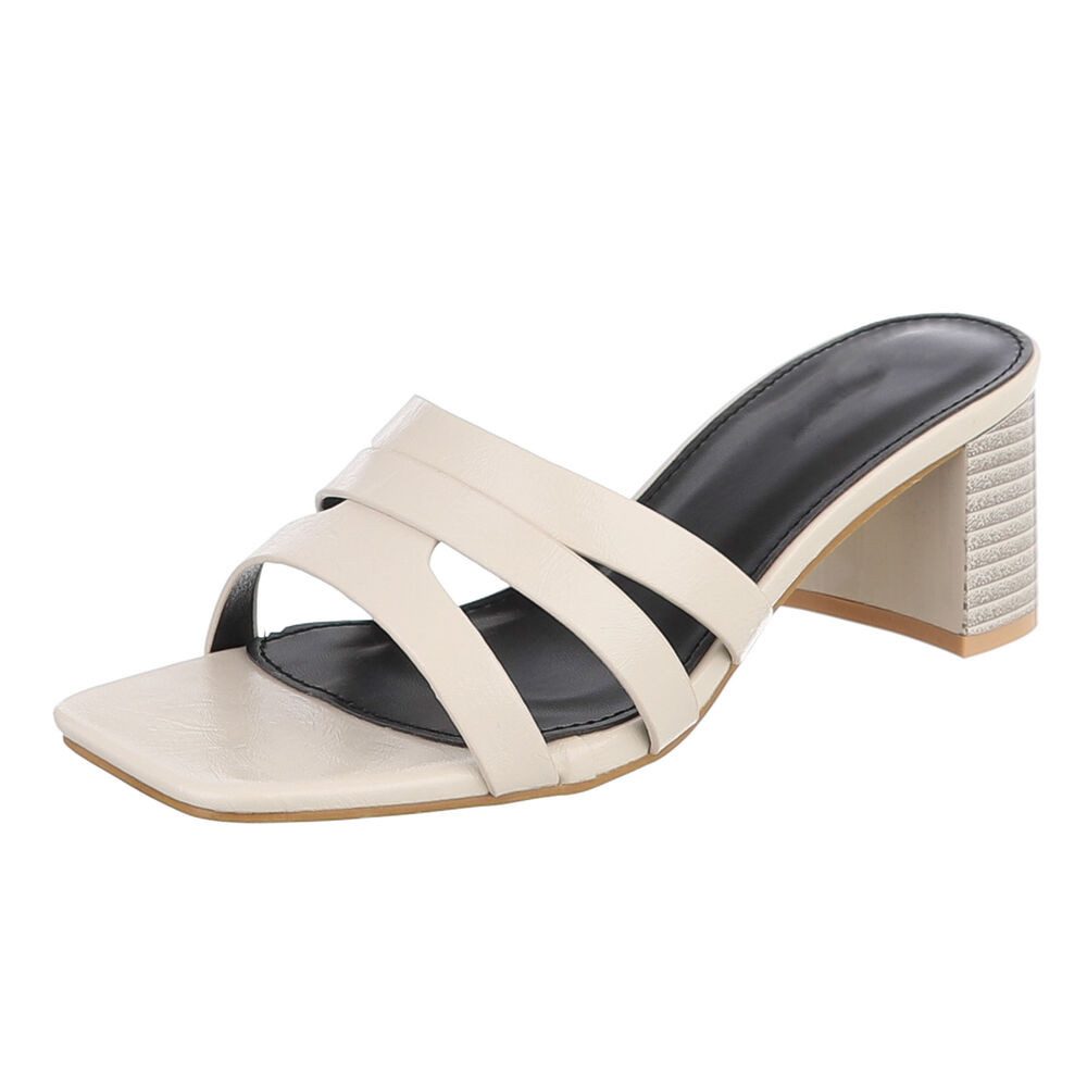 Ital-Design Damen Pantolette mit Blockabsatz und breiten Riemen Pantolette (91971127) Blockabsatz Sandalen & Sandaletten in Beige