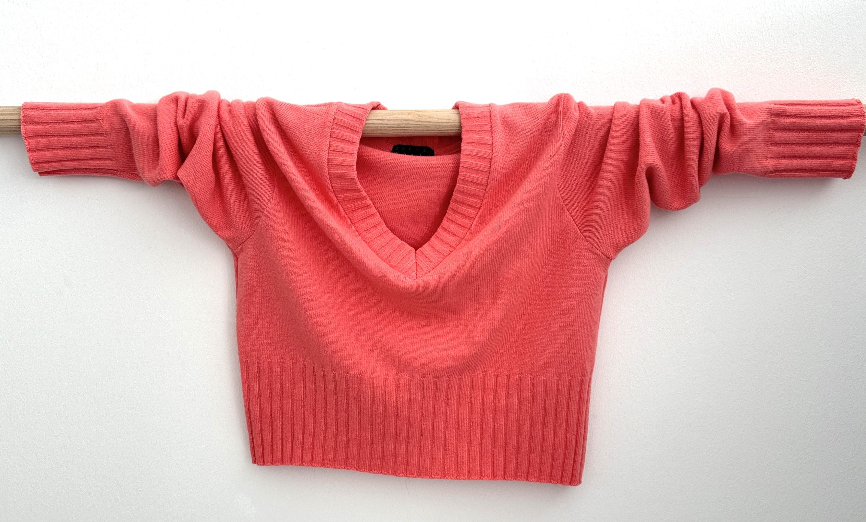Zuckerwatte V-Ausschnitt-Pullover modisch kurz aus weichem günstig online kaufen