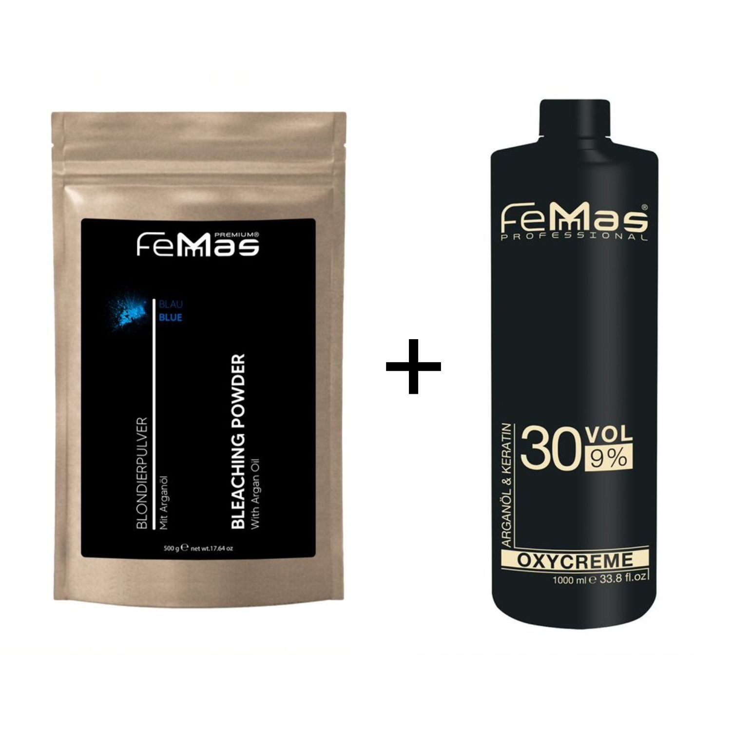 Haarfarbe FemMas Blondierpulver 500g + Oxycreme 1 Liter 9%