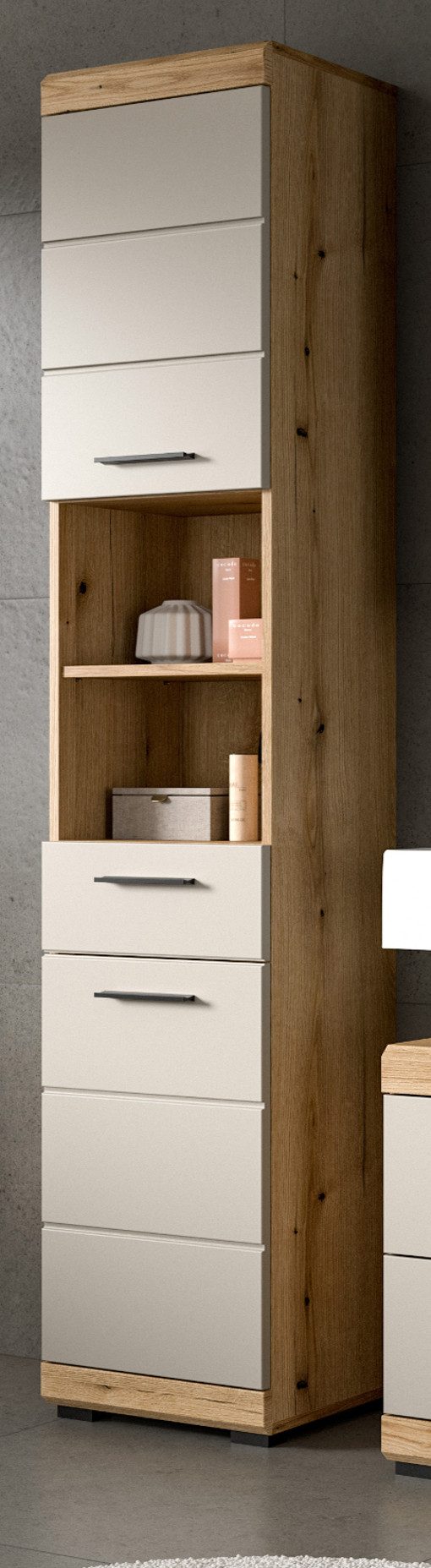 Inn.Furn Hochschrank Shawn (Badschrank in Eiche und Sand / Kaschmir, 2-türi günstig online kaufen
