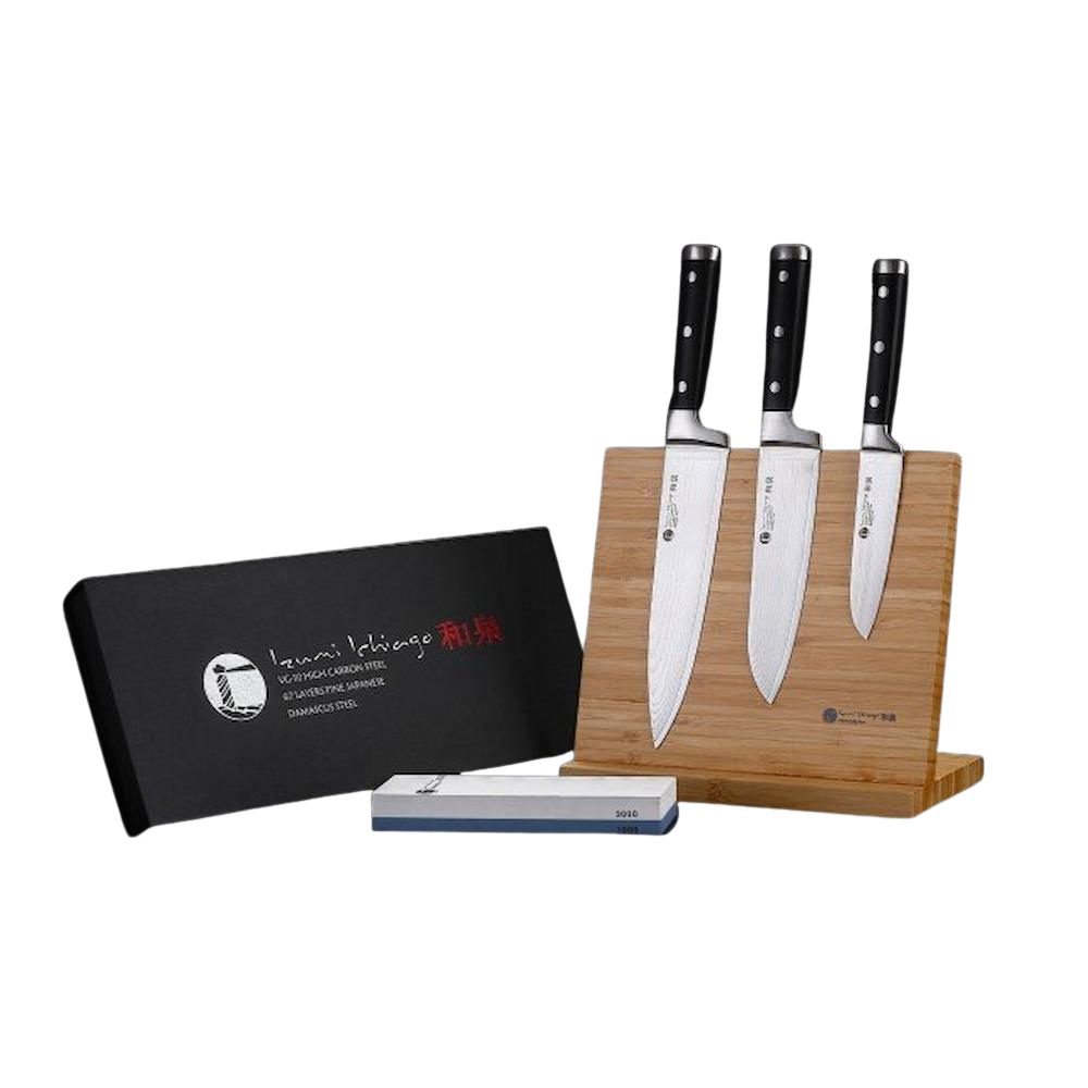 Ed Mahony Messer-Set IZUMI ICHIAGO 3-tlg. Profi-Kochmesser-Set inkl. Schleifstein aus feins