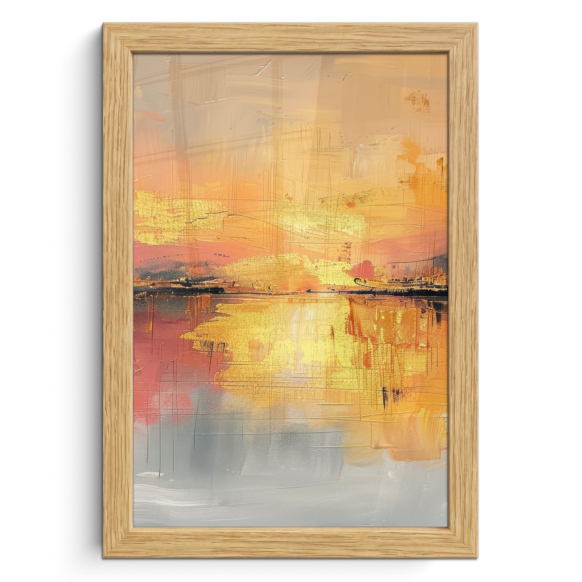 MuchoWow Poster Modern - Abstrakt - Gold - Rosa, (1 St), Bilderrahmen, Zimmer Deko, Bild für Wohnzimmer, 20x30 cm
