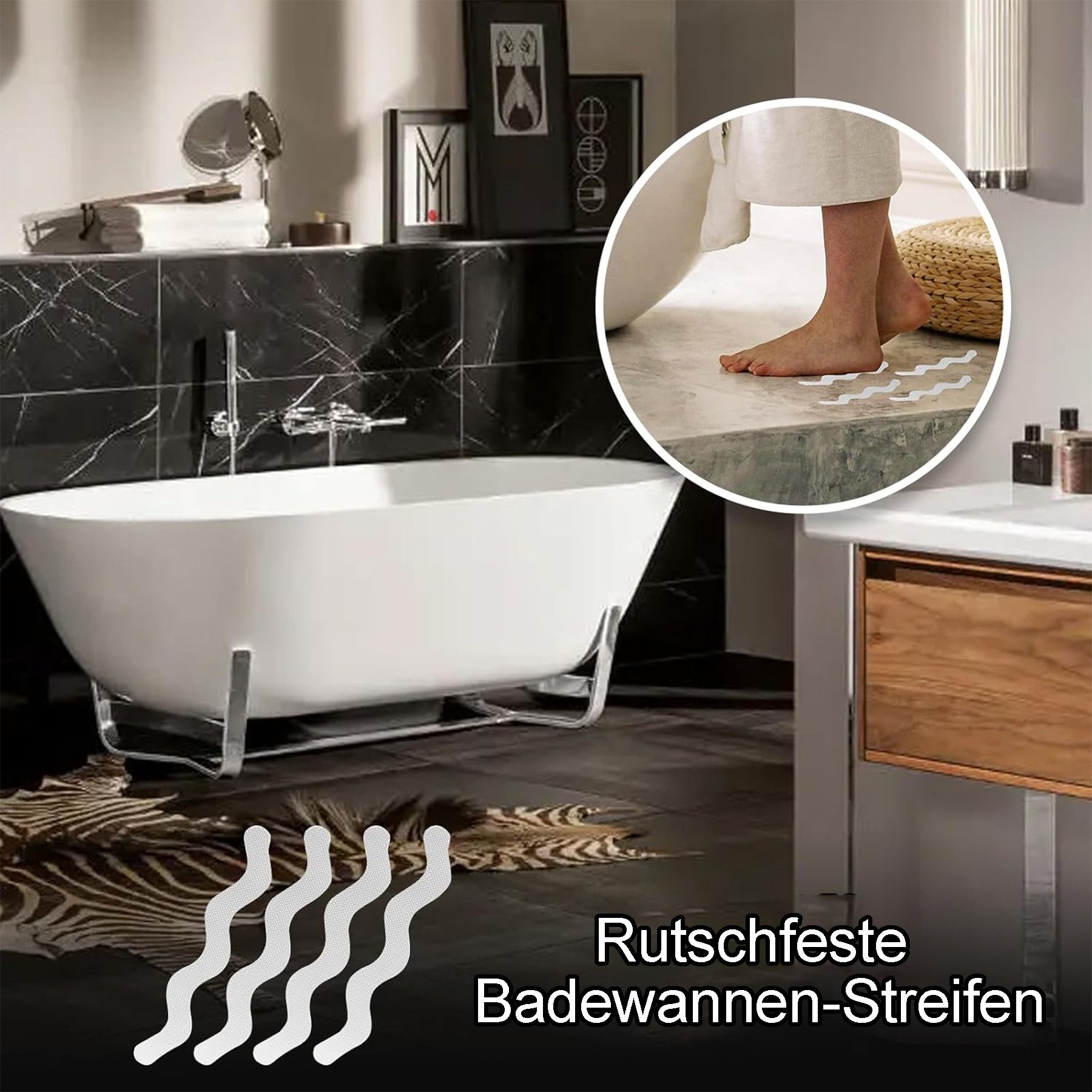 Brave Anti-Slip Stickers for Bathtub & Shower - S-Shaped Non-Slip Pads, 36 Pieces Self-Adhesive Bathtub Stickers - Transparent Shower Mats