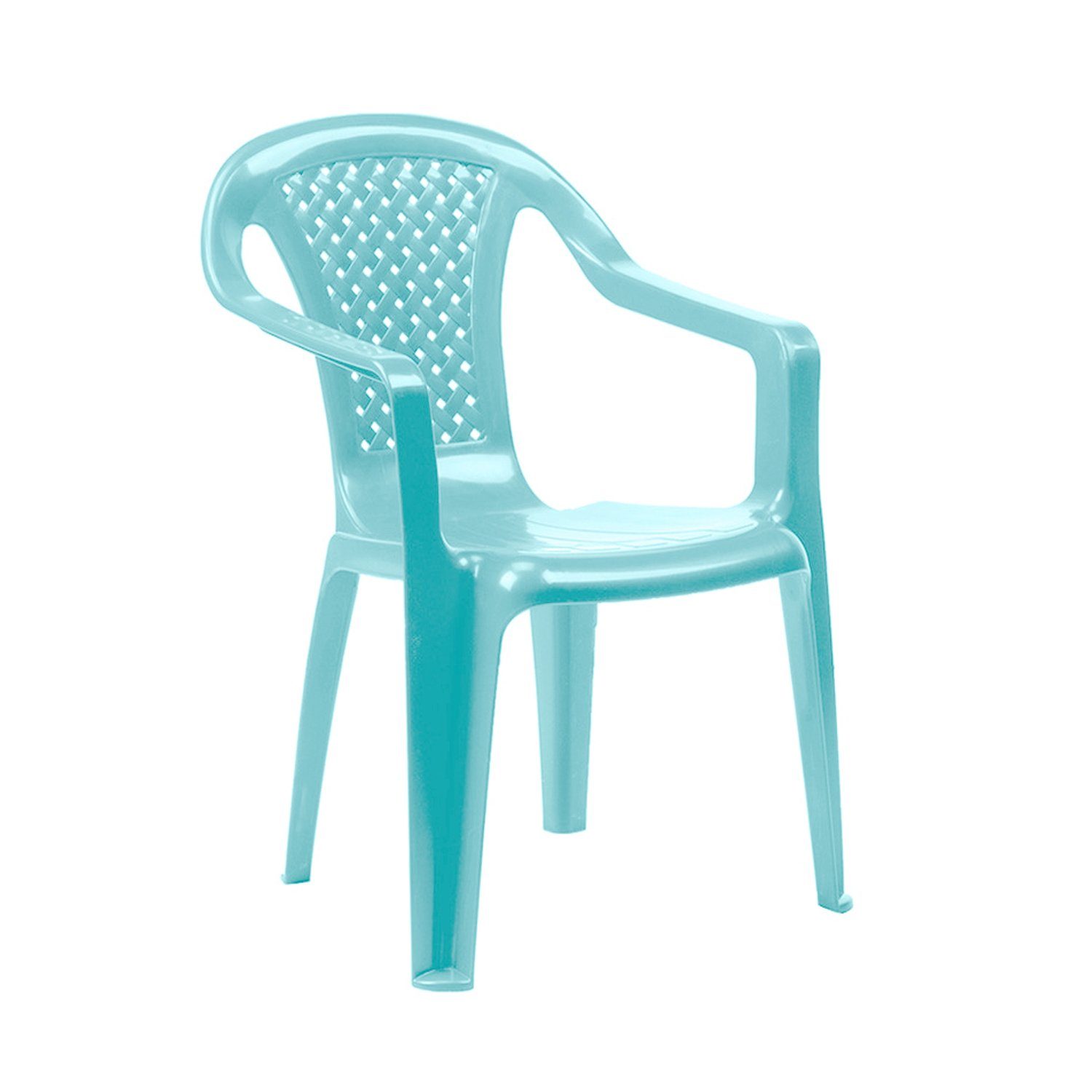 Armlehnstuhl Kinder Stapelstuhl Bistrostuhl Rattan-Optik Blau Kunststoff