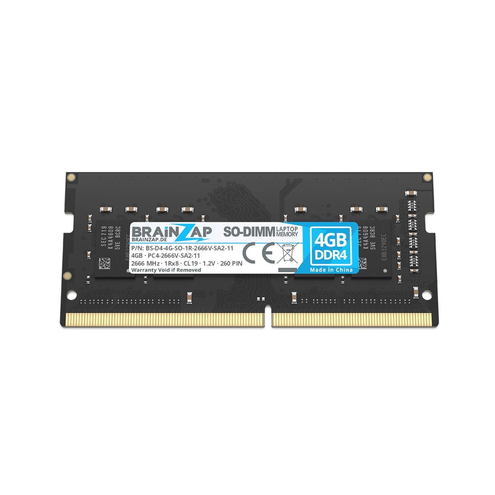 BRAINZAP 4GB RAM PC4-2666V-SA2-11 SO-DIMM Laptop-Arbeitsspeicher (2666 MHz, CL19, 1Rx8, Non-ECC, Unbuffered, für Notebooks - Intel und)