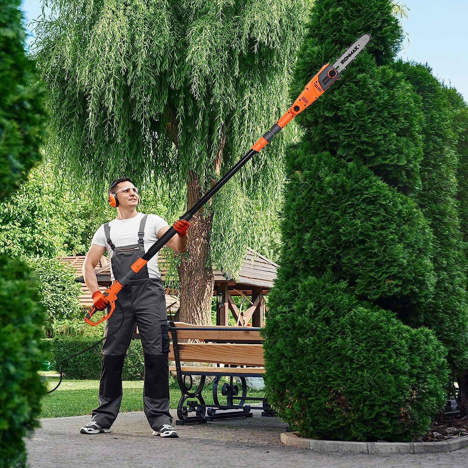 KOMFOTTEU Elektro-Kettensäge 230V 750W, 286,00 cm Schwertlänge, aus Alumiunium, mit Schwertlänge 25cm, Arbeitshöhe bis ca.286 m