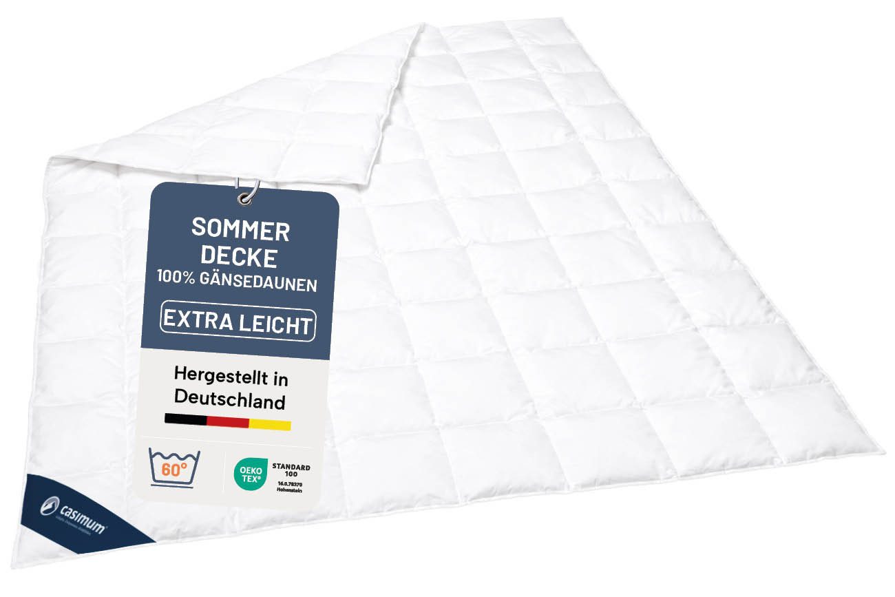 casimum Gänsedaunenbettdecke FIRST CLASS Daunendecke 135x200, 155x220, 200x200 für Sommer & Winter, Füllung: 100% Gänsedaunen, Klasse 1, Downpass zertifiziert, Bezug: 100 % Baumwolle, Decke für Sommer, Winter, Ganzjahr, hergestellt in Deutschland