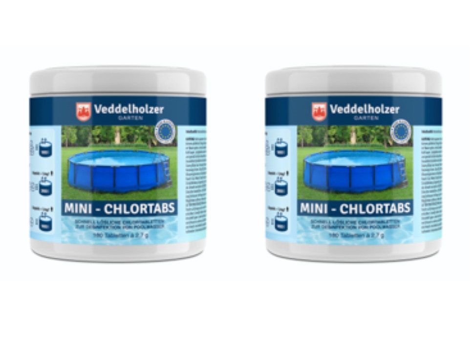Veddelholzer Chlortabletten 2 mal Chlor Mini Tabs Pool Zubehör Whirlpool Wasserpflege Desinfektion, (für Pool, Aufstellpool, Planschbecken, Gartenpool, Kinderpools & Whirlpool, Poolreinigung & Desinfektion), 2 Dosen Chlortabletten