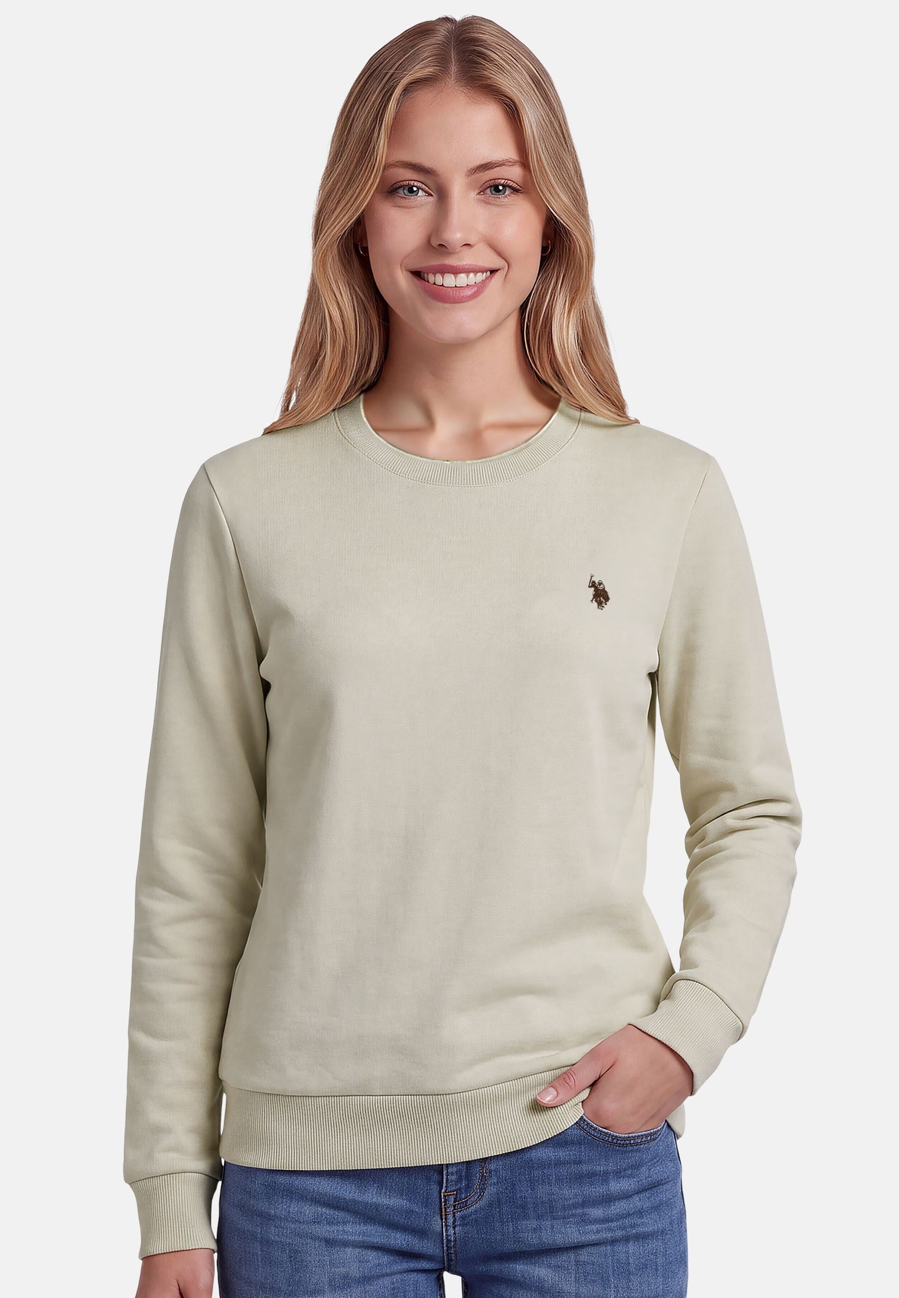 U.S. Polo Assn. Rundhalspullover USZoee – Damen Sweatshirt mit Rundhalsausschnitt Weiche Baumwollmischung, femininer Schnitt und Logo-Stickerei