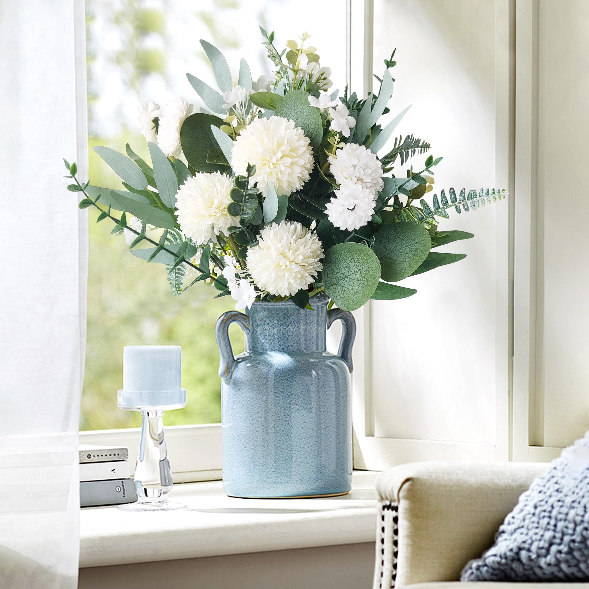 Kunstblumenstrauß 55 tlg. Kunstblumen Set mit weißen Zweigen, Blättern & Blumen, FOUORTUNATE-BEE, Künstliche Eukalyptus- und Hortensienblumen für DIY & Hochzeit – Bild 5 von 5