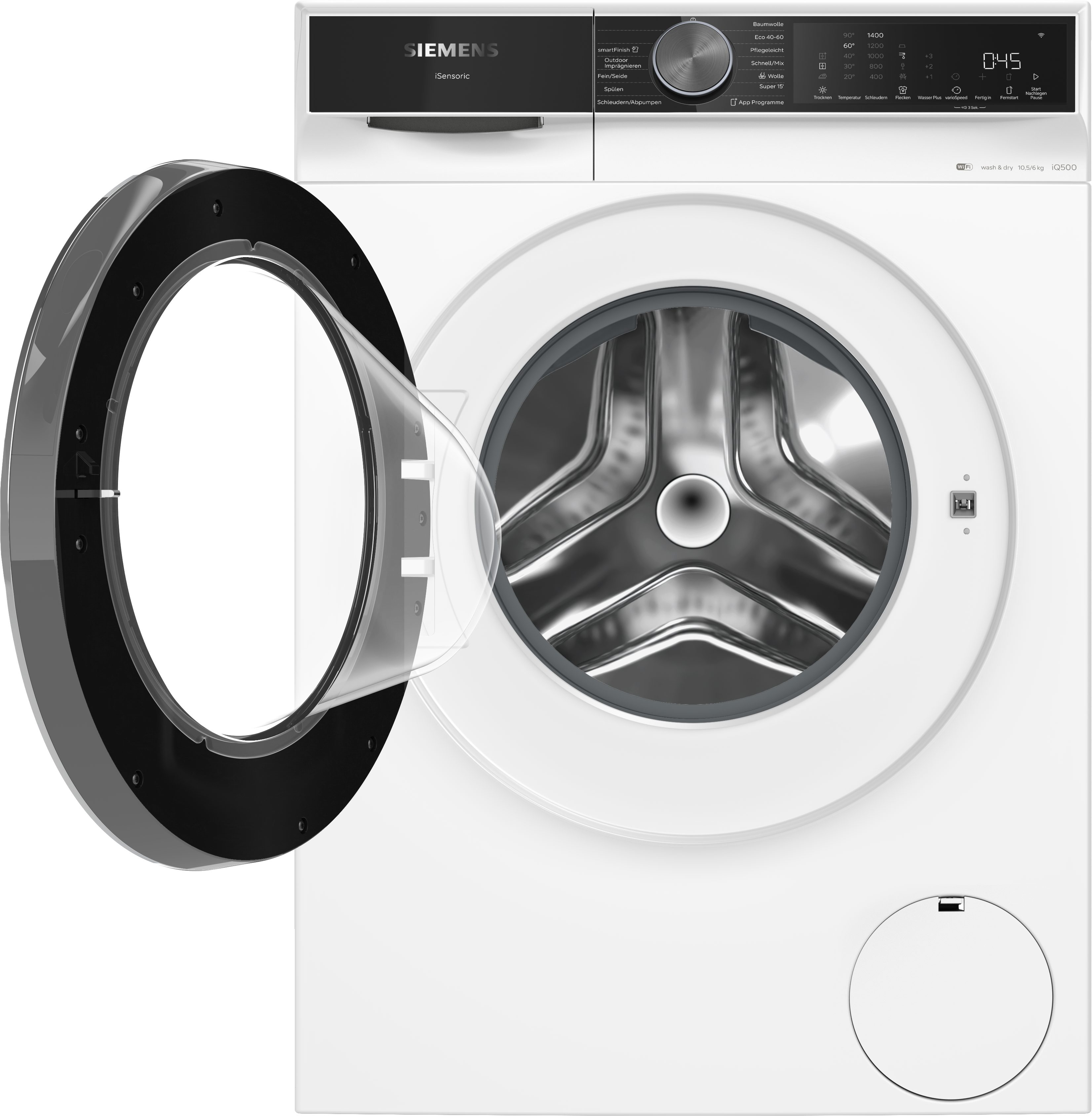 SIEMENS Waschtrockner iQ500 WN44G243, 10,5 kg, 6 kg, 1400 U/min, Home Connect für mehr Komfort & großes Trommelvolumen – Bild 3 von 5