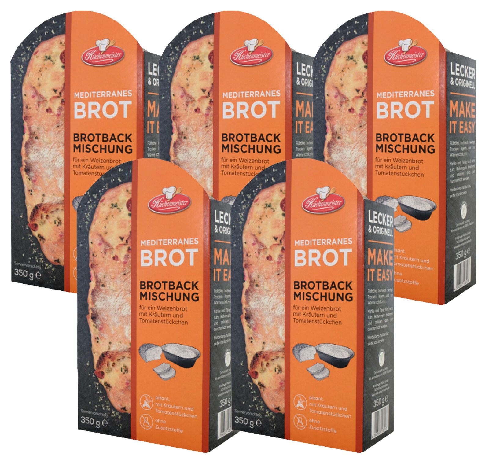 Bielmeier Backmischung Mediterranes Brot 5 Stück á 350 g Küchenmeister, 1 x 350 g, Made in Baden-Württemberg (SET313010)