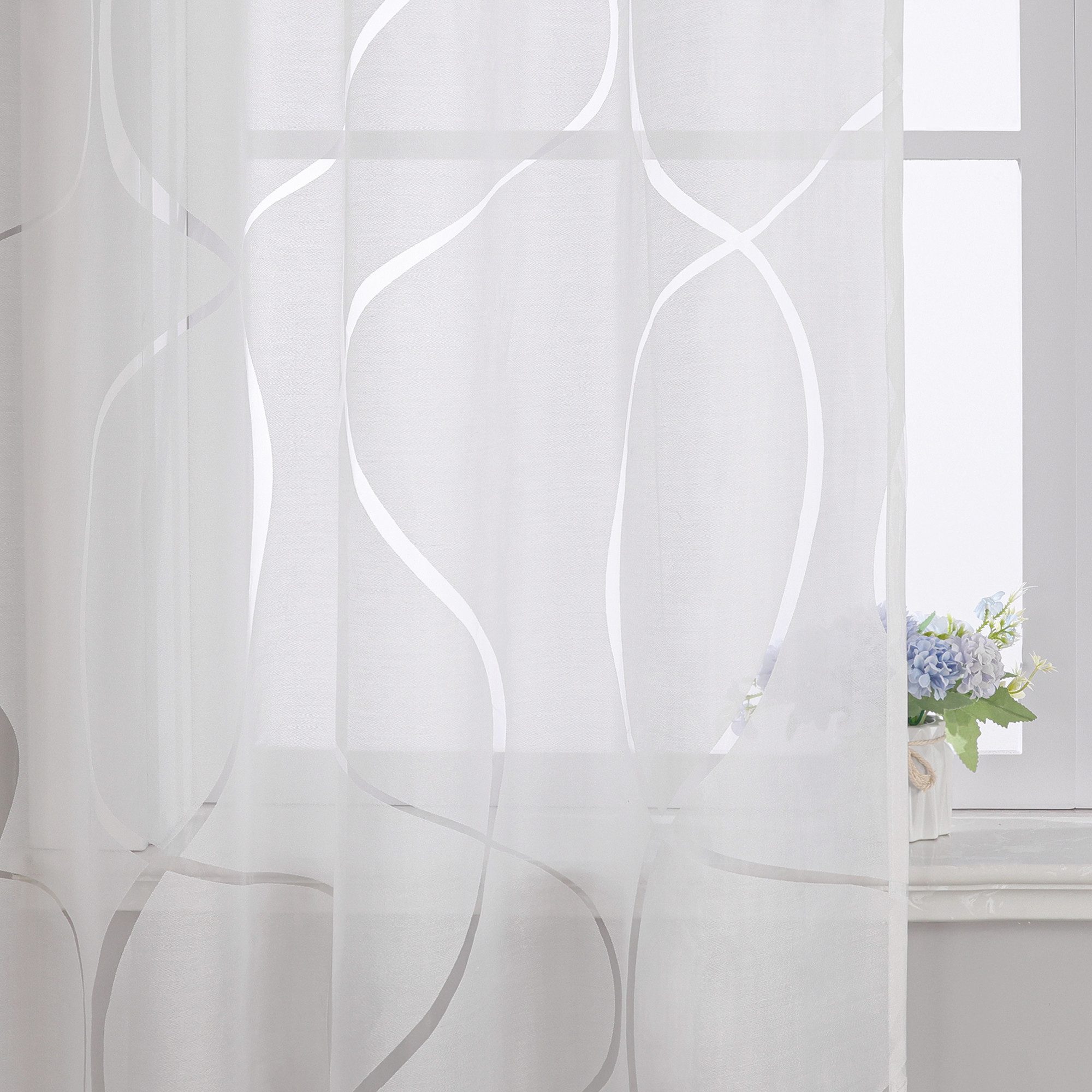 Joyswahl Gardine mit dezentem Wellen‑Design, lichtdurchlässig (1 St), Ösen, transparent, Fenster Gardinenschals Ausbrenner mit Wellenmuster Modern – Bild 5 von 5
