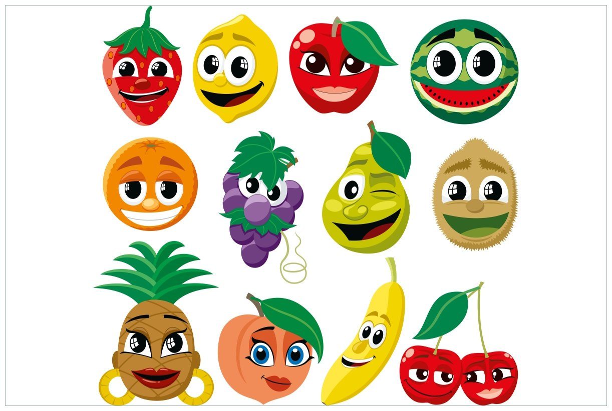 Wallario Wandfolie, Obst-Smilies im Comic-Stil - Lustige Früchte, in  verschiedenen Ausführungen