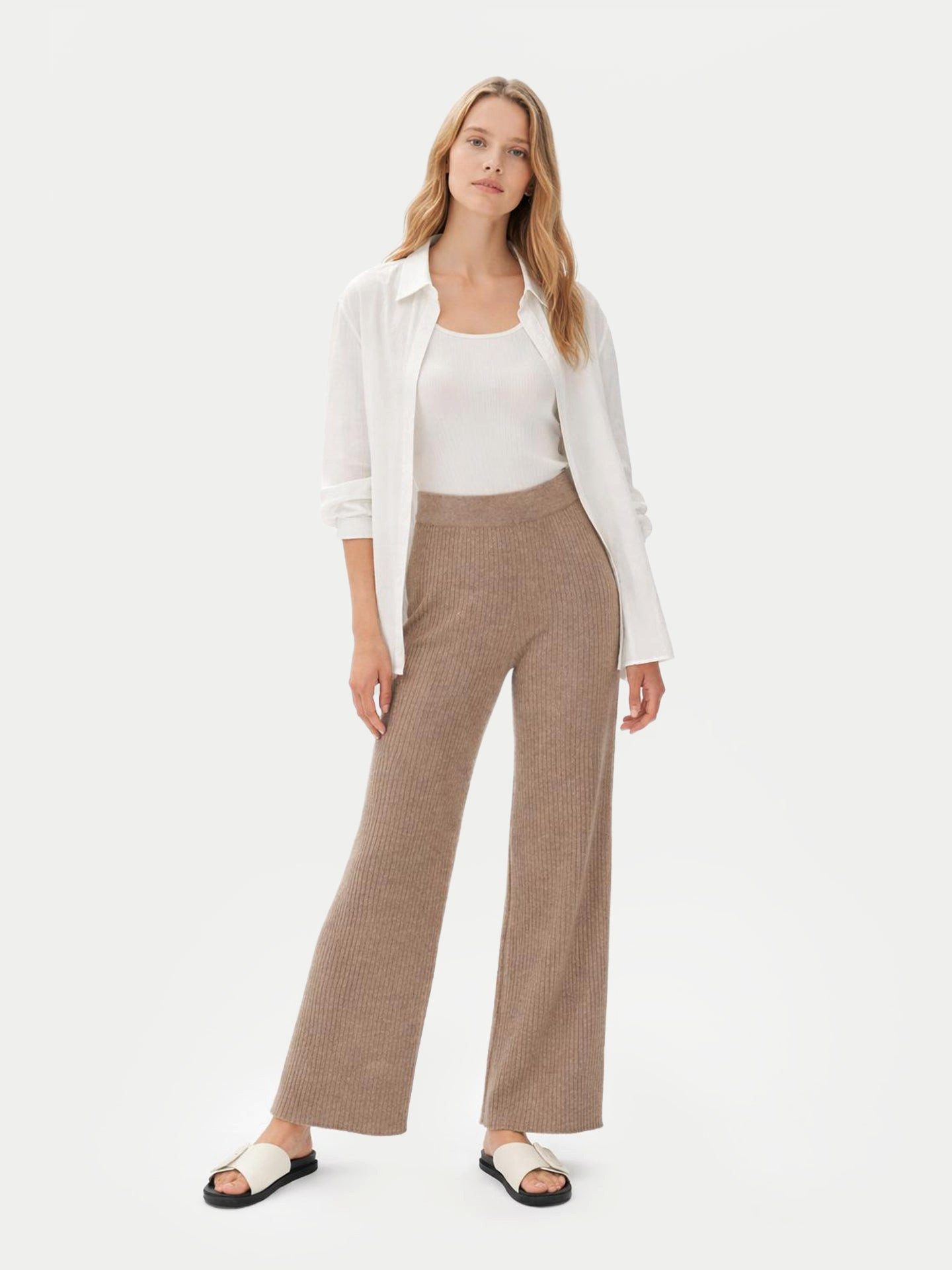 GOBI Cashmere Strickhose Naturfarbe Lässige Kaschmirhose günstig online kaufen