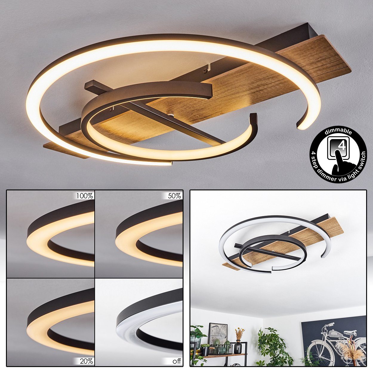 hofstein Deckenleuchte dimmbare Deckenlampe aus Metall/MDF/Kunststoff in Sc günstig online kaufen