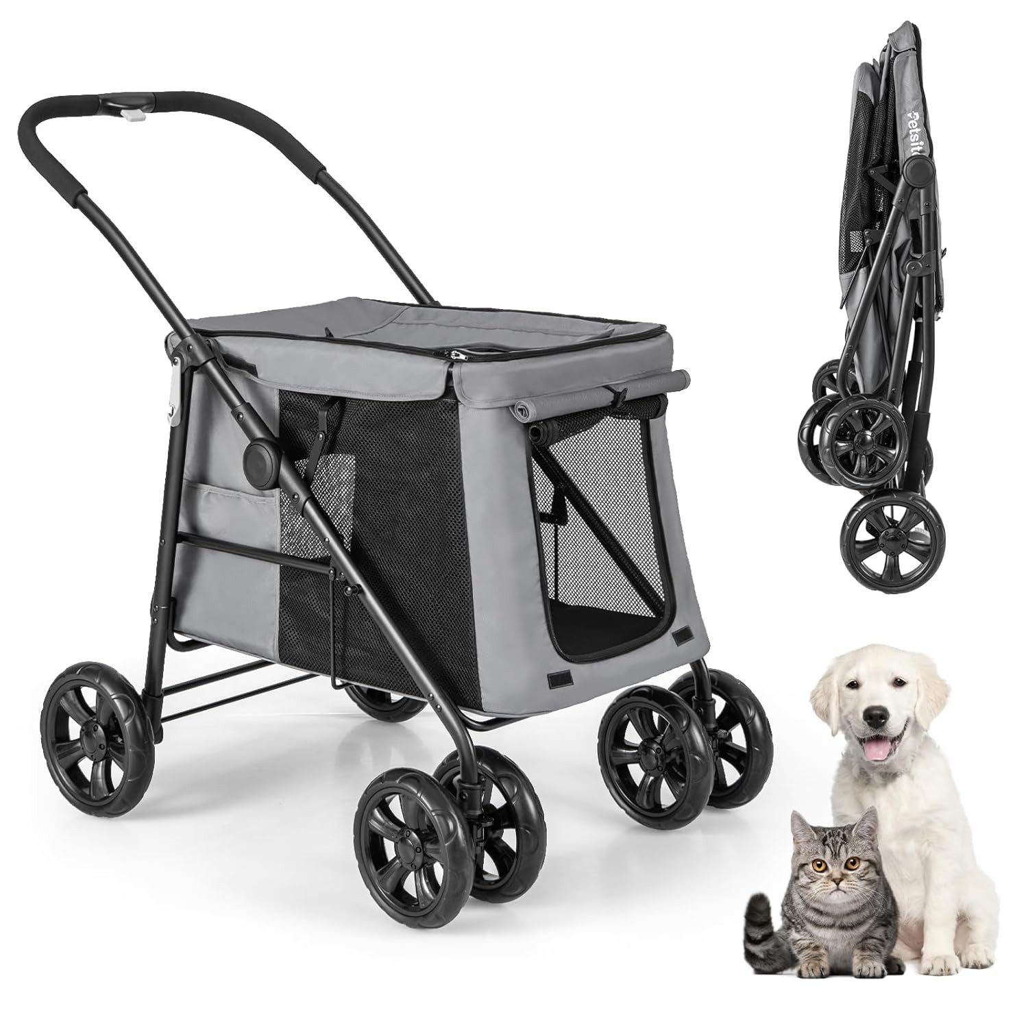 KOMFOTTEU Hundebuggy, Hundewagen klappbar, für Hunde & Katzen bis 40 kg