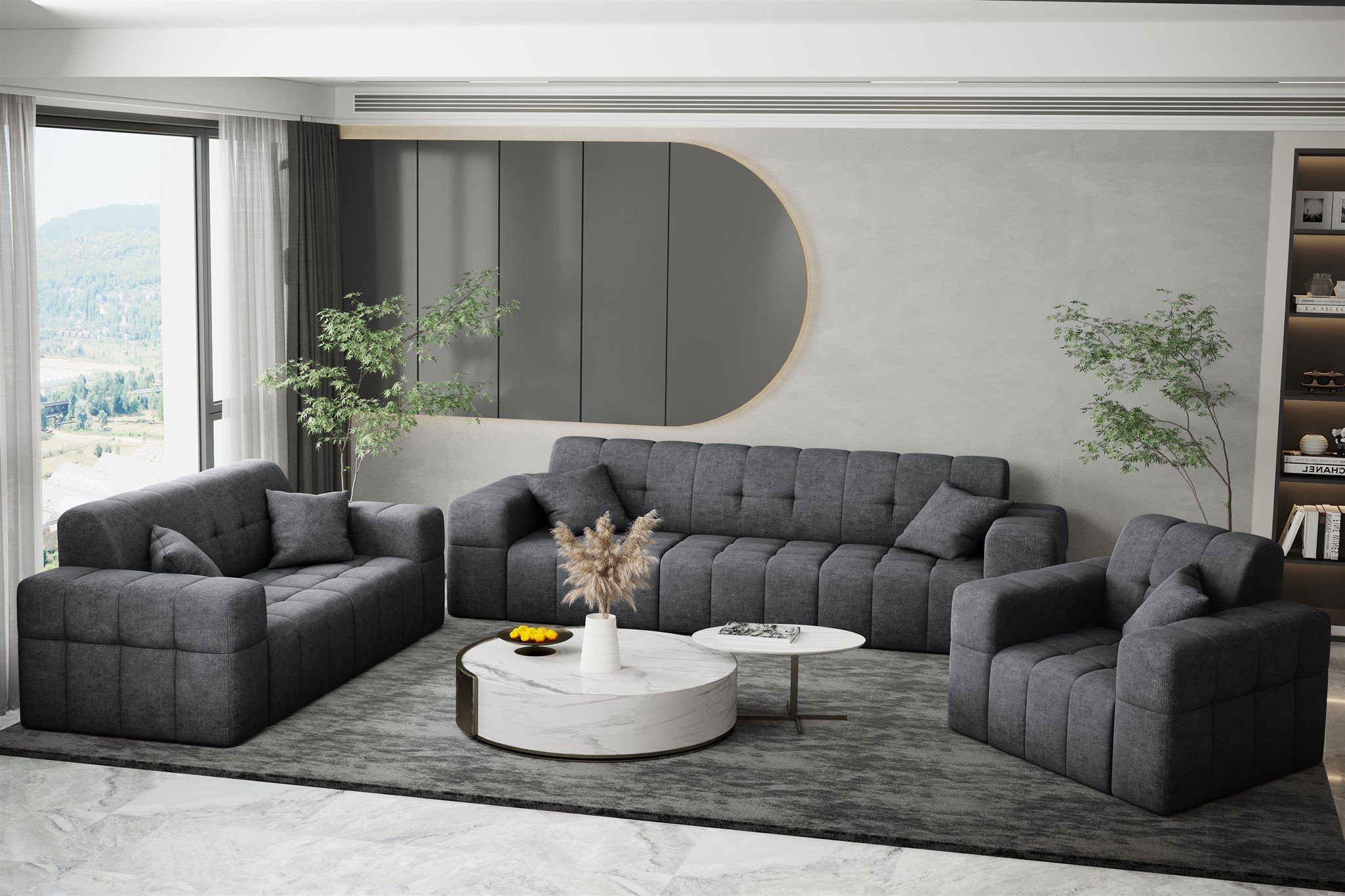 in Rundumbezug 2-Sitzer Harmony, Sofa Designer-Sofa Möbel NANCY Sofa Stoff Fun Anthrazit