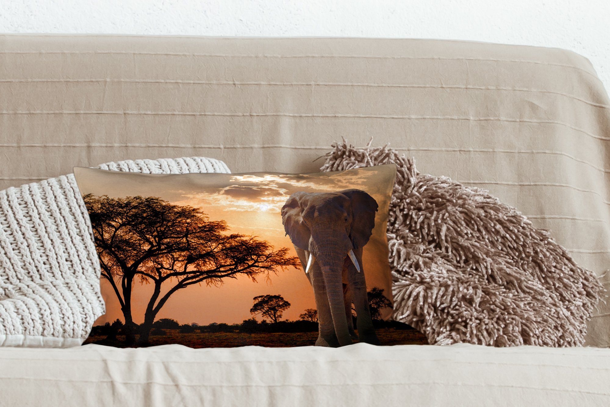 Baum - Zierkissen, mit - Füllung, Dekokissen Elefant Dekoration, Dekokissen Schlafzimmer Wohzimmer Afrika, MuchoWow