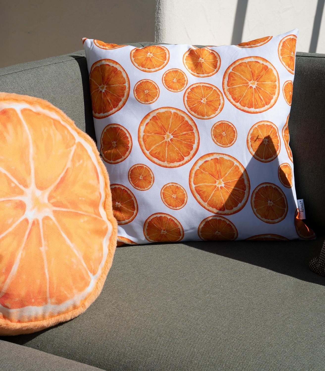 BOLTZE GRUPPE GmbH Dekokissen ORANGY, 45 x 45 cm, Orange, Weiß, Outdoorgeeignet, mit Füllung, Waschbar bis 30 °C