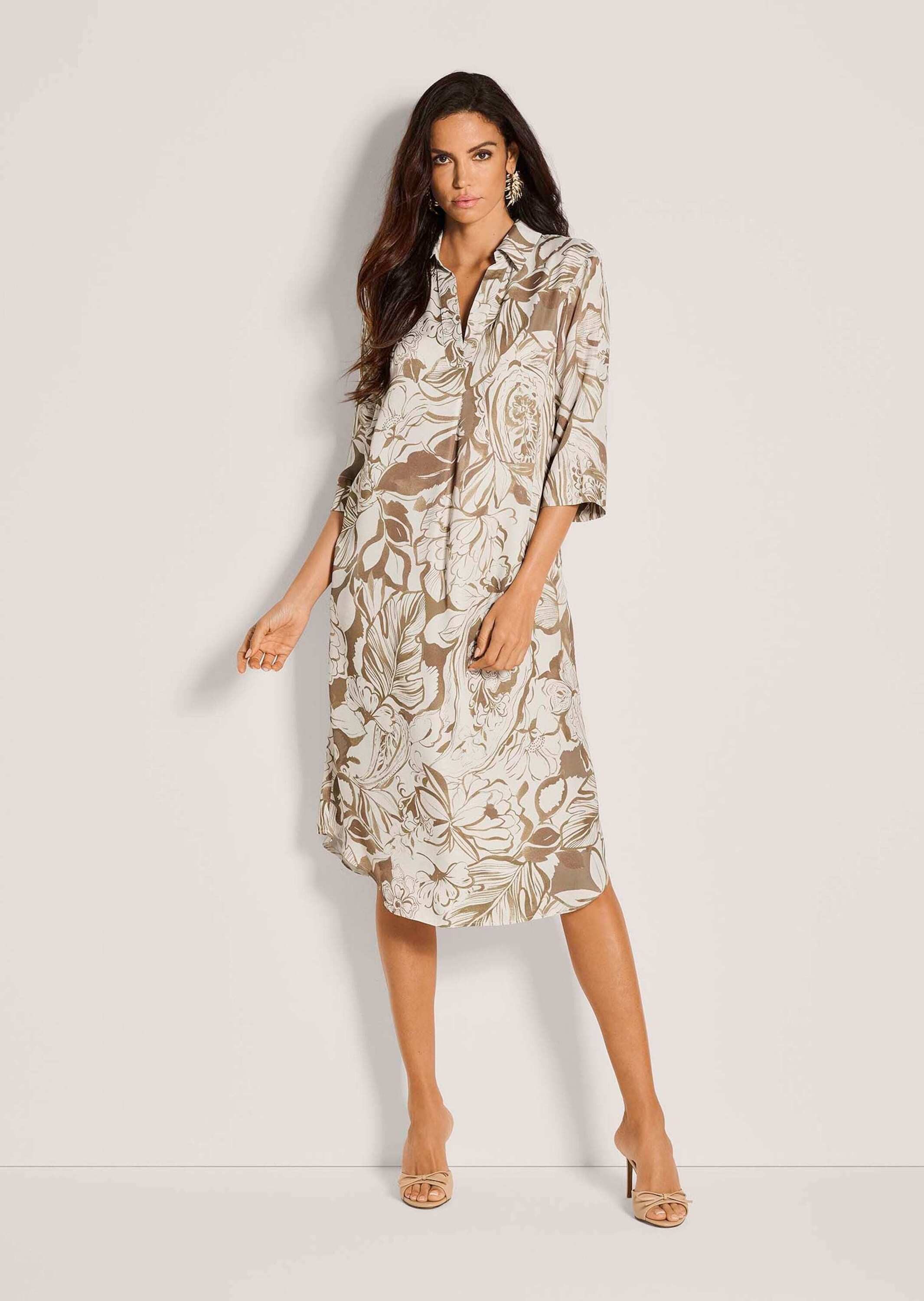 MADELEINE Midikleid Viskosekleid mit floralem Design Midikleid mit Hemdkragen, V-Ausschnitt, Taschen, 3/4-Arm und Knielänge