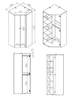 Feldmann-Wohnen Eckschrank Elmo B/T/H: 80 cm / 80 cm / 193 cm