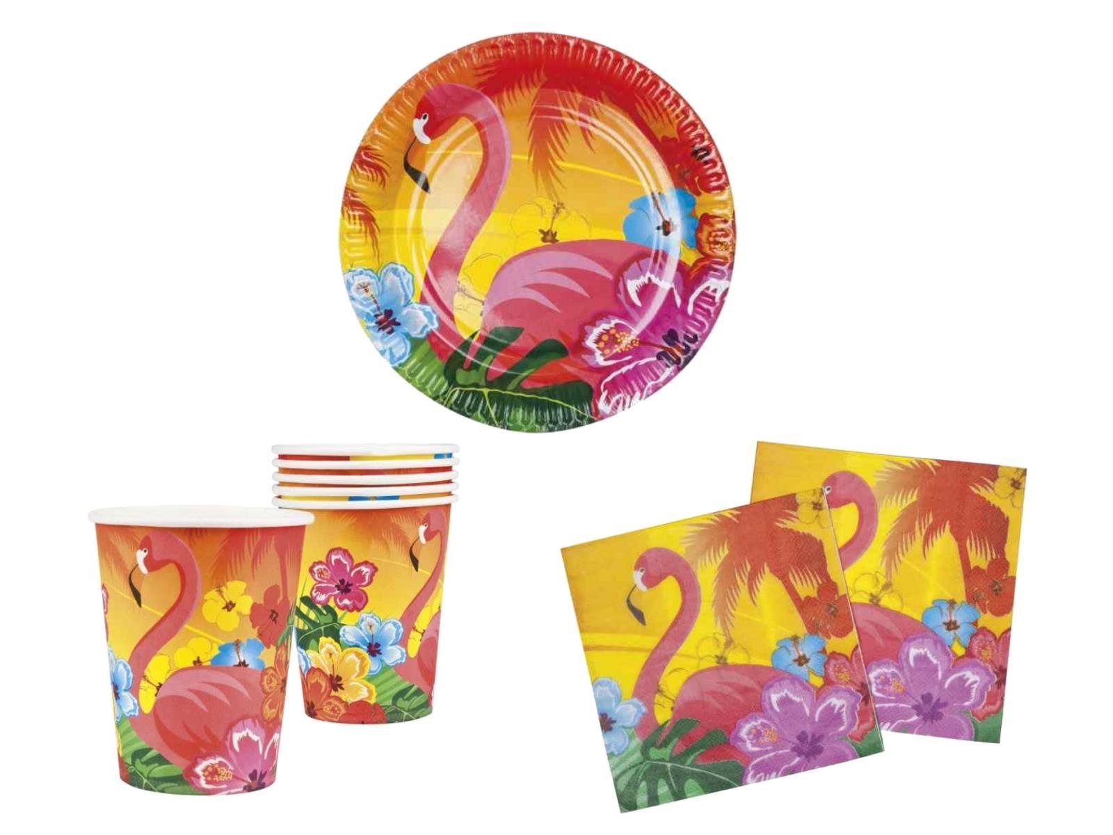 Kiids Einwegteller Partydeko Set klein Hibiskus Flamingo für 6 Kinder