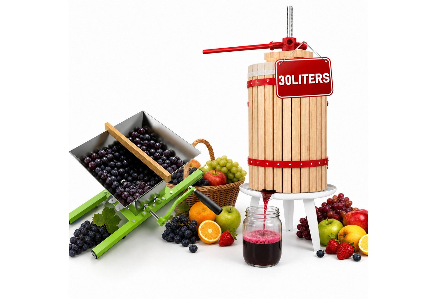 FIVMEN Entsafter Obstpresse Manuelle Fruchtpresse aus Buchenholz inkl. Presstuch, Weinpresse Saftpresse Maischepresse Obstmühle
