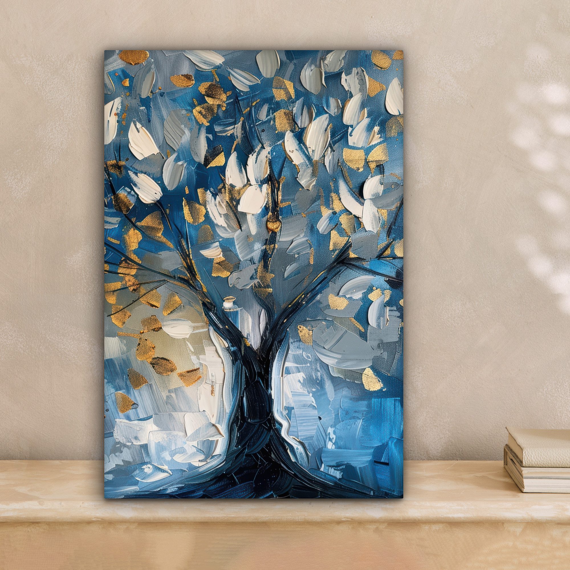 OneMillionCanvasses® Leinwandbild Baum - Blau - Gold - Abstrakt - Modern, F günstig online kaufen