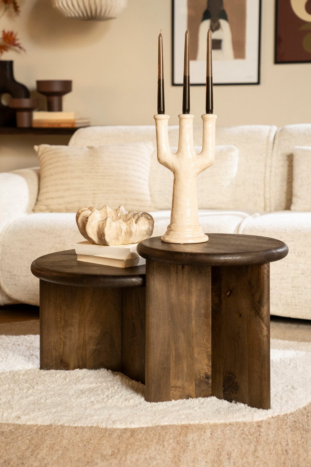 LEVEN Lifestyle Couchtisch Beistelltisch SAVANNE rund braun aus massiv Holz günstig online kaufen