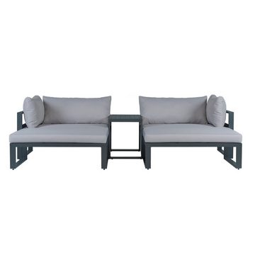 HTI-Living Gartenlounge-Set Terrassenlounge Babione Grau, (Set, 5-tlg., 2x Sofas, 2x Hocker, 1x Beistelltisch, inkl. 8 Kissen), Terrassenmöbel Gartenmöbel Aluminium