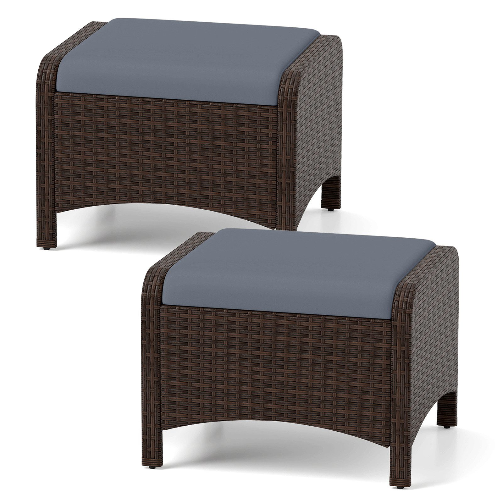 COSTWAY Fußhocker (2er Set), Rattan Sitzhocker mit abnehmbarem Kissen wetterfest 46x54x39,5cm