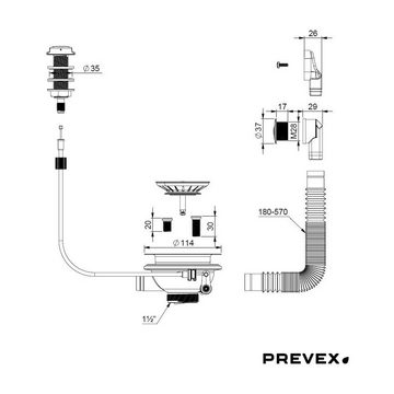 Prevex Siphon WK2-R9C-006, (1-tlg), PREVEX Universal-Korbventil mit Ablauffernbedienung /