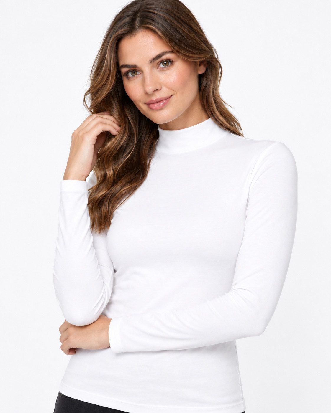 fashionshowcase Langarmbody Langarmbody Damen Body Shirt Top mit Halbkragen Langarm Bodyshirt Atmungsaktive Baumwollmischung – Bild 5 von 5