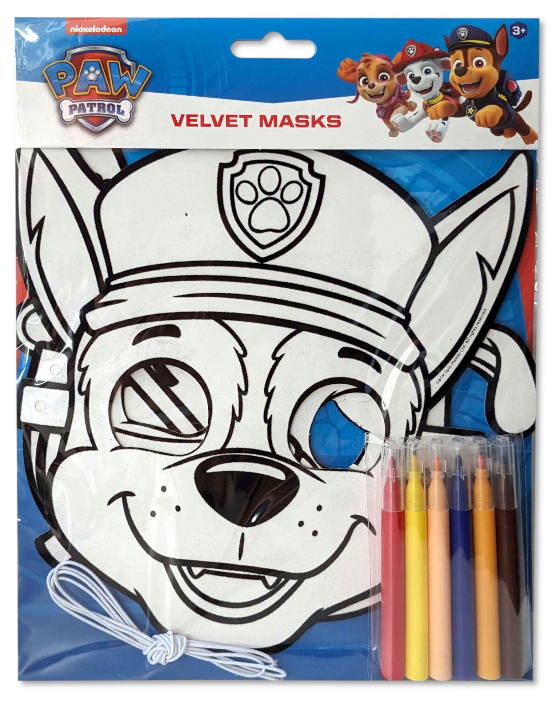 Spin Master Kreativset Paw Patrol 3 Masken beflockt + Filzstifte, zum selber bemalen