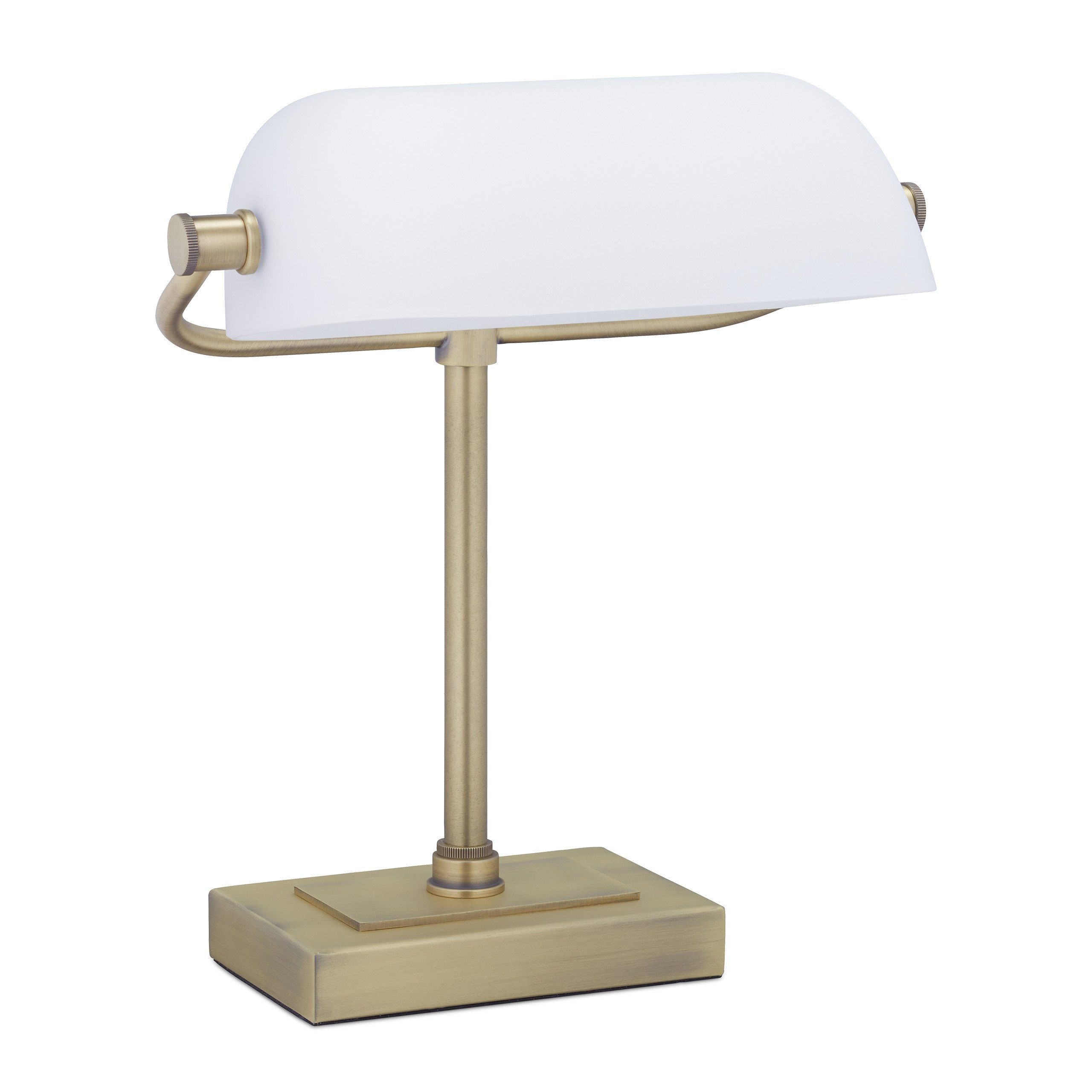 relaxdays Schreibtischlampe Bankerlampe mit weißem Glasschirm | Tischlampen