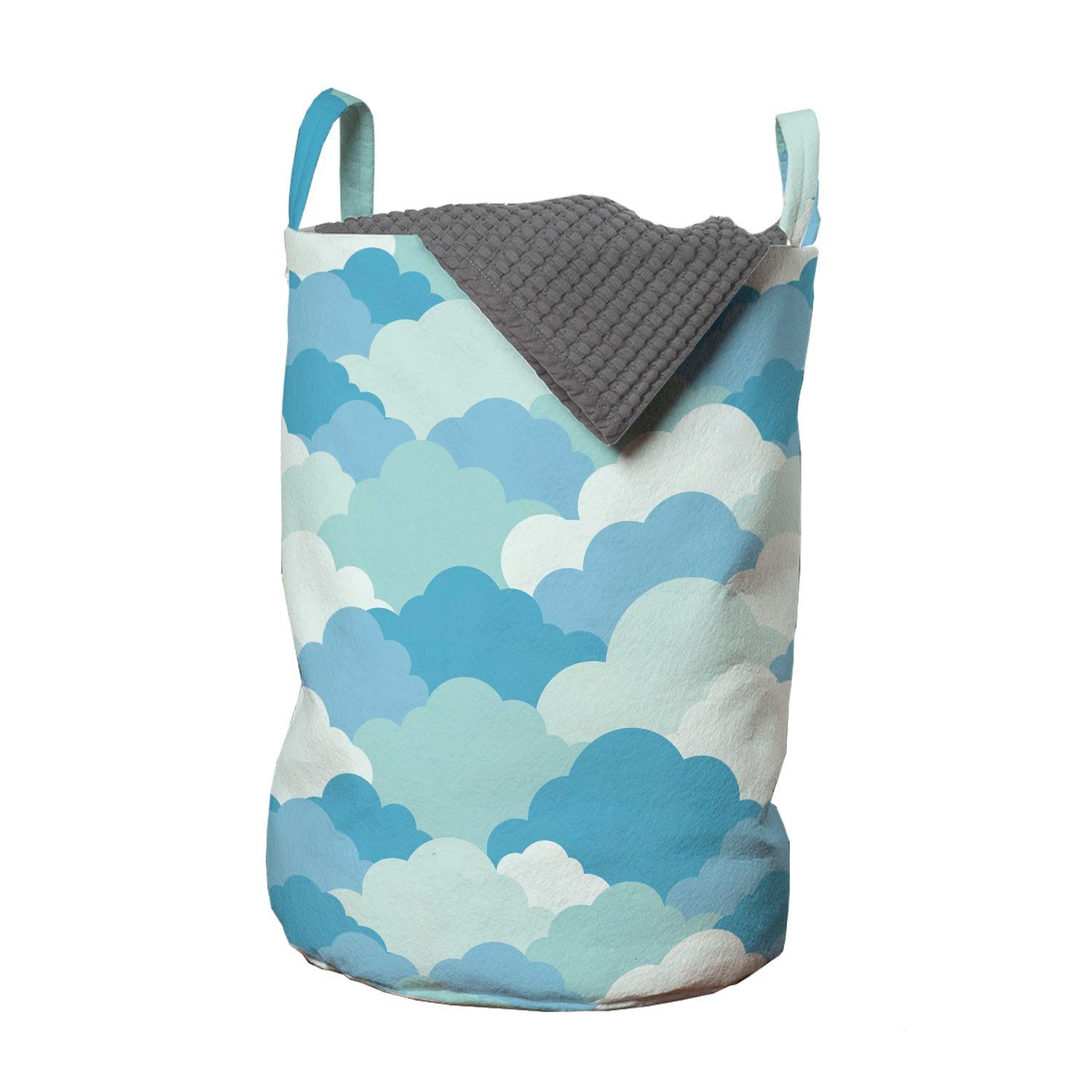 Abakuhaus Wäschesäckchen Wäschekorb mit Griffen Kordelzugverschluss für Waschsalons, Blauer Himmel Overlapping Fluffy Clouds